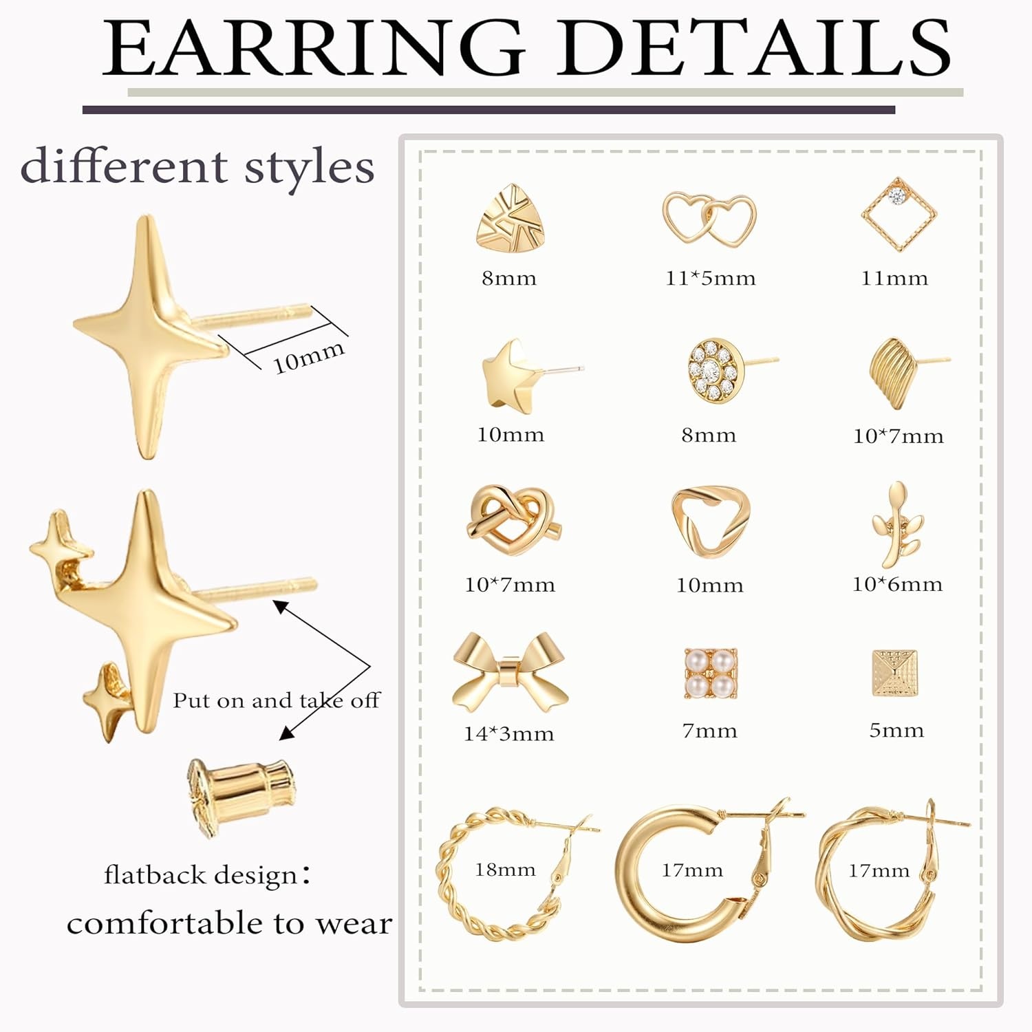 image:image82 Pairs Gold Earrings for Women Trendy Pearl Bow Small Hoop Stud Earrings Pack Earring Set Multiple Piercing for Birthday Party Gift1gold