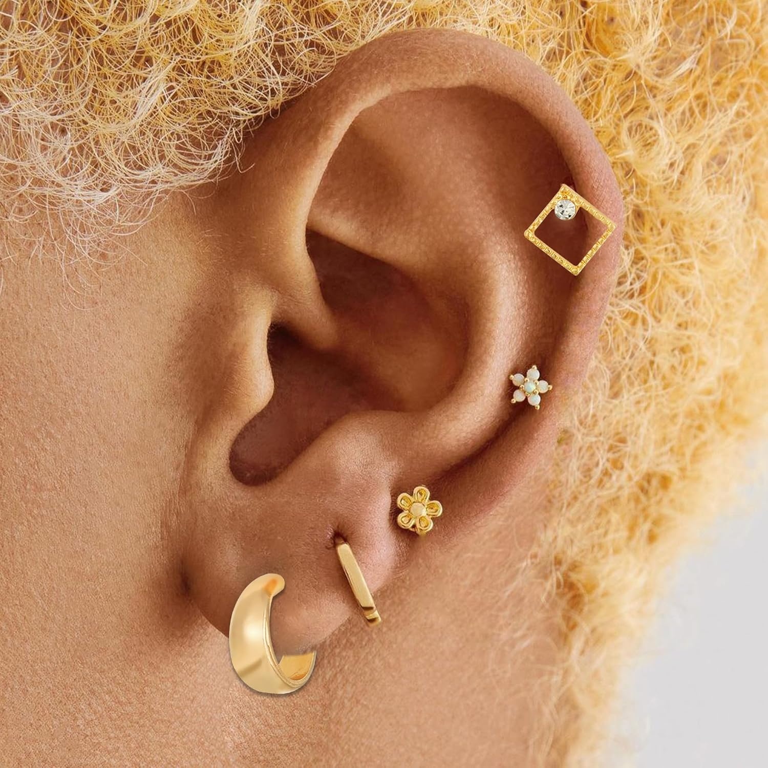 image:image82 Pairs Gold Earrings for Women Trendy Pearl Bow Small Hoop Stud Earrings Pack Earring Set Multiple Piercing for Birthday Party Gift1gold