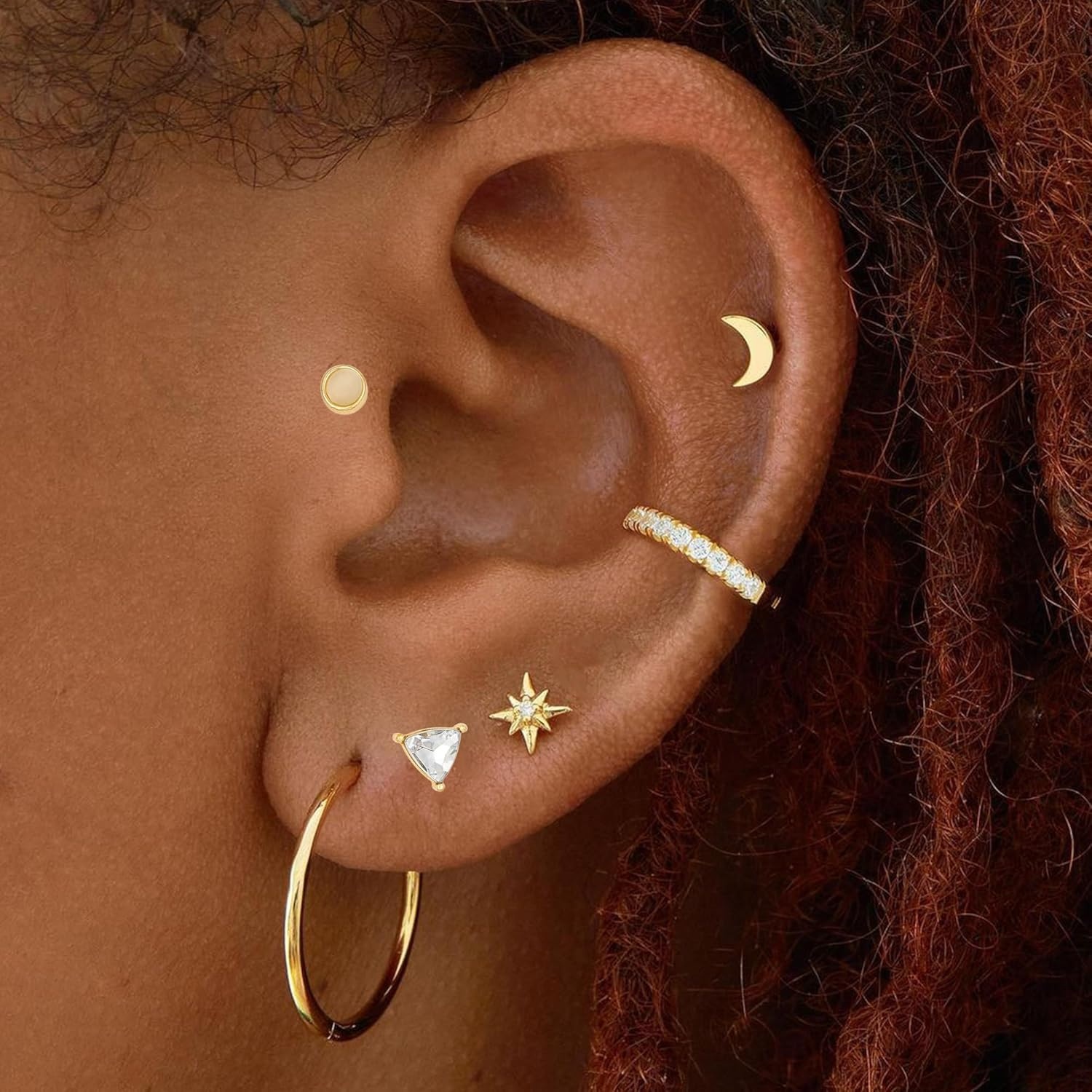image:image82 Pairs Gold Earrings for Women Trendy Pearl Bow Small Hoop Stud Earrings Pack Earring Set Multiple Piercing for Birthday Party Gift1gold