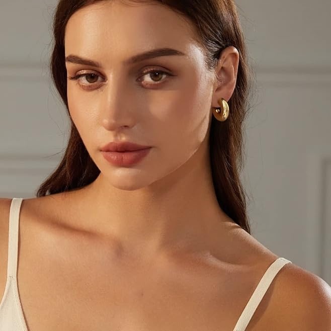 image:image9 Pairs Gold Hoop Earrings for Women Trendy Thick Twisted Gold Earrings Lightweight Chunky Hoop Earring Set Jewelry for GiftsAGold