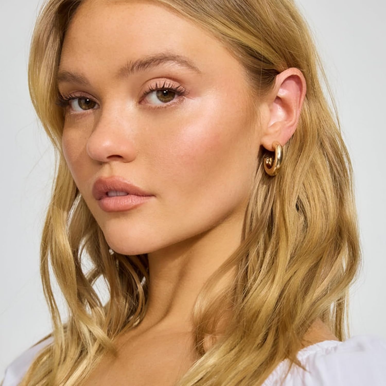 image:image9 Pairs Gold Hoop Earrings for Women Trendy Thick Twisted Gold Earrings Lightweight Chunky Hoop Earring Set Jewelry for GiftsAGold