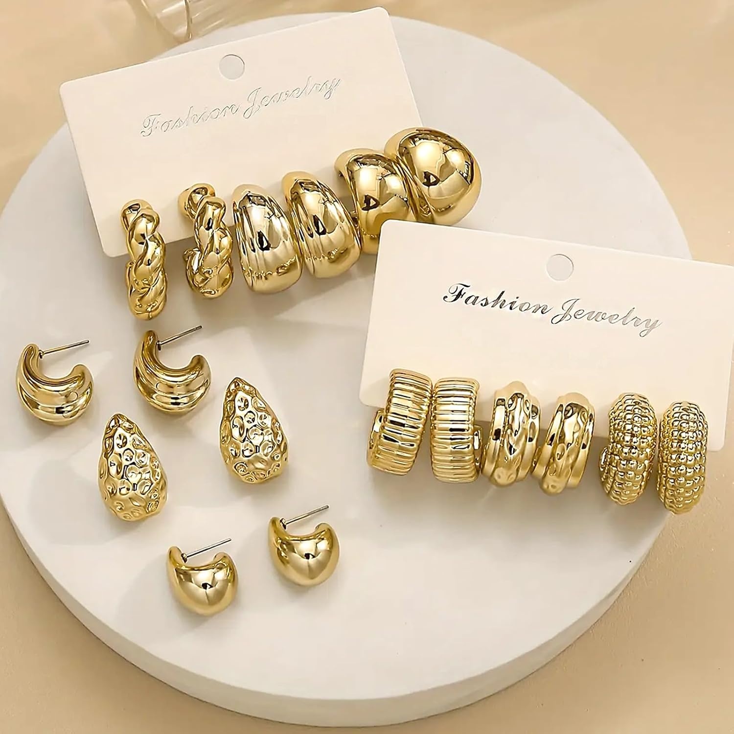 image:image9 Pairs Gold Hoop Earrings for Women Trendy Thick Twisted Gold Earrings Lightweight Chunky Hoop Earring Set Jewelry for GiftsBGold