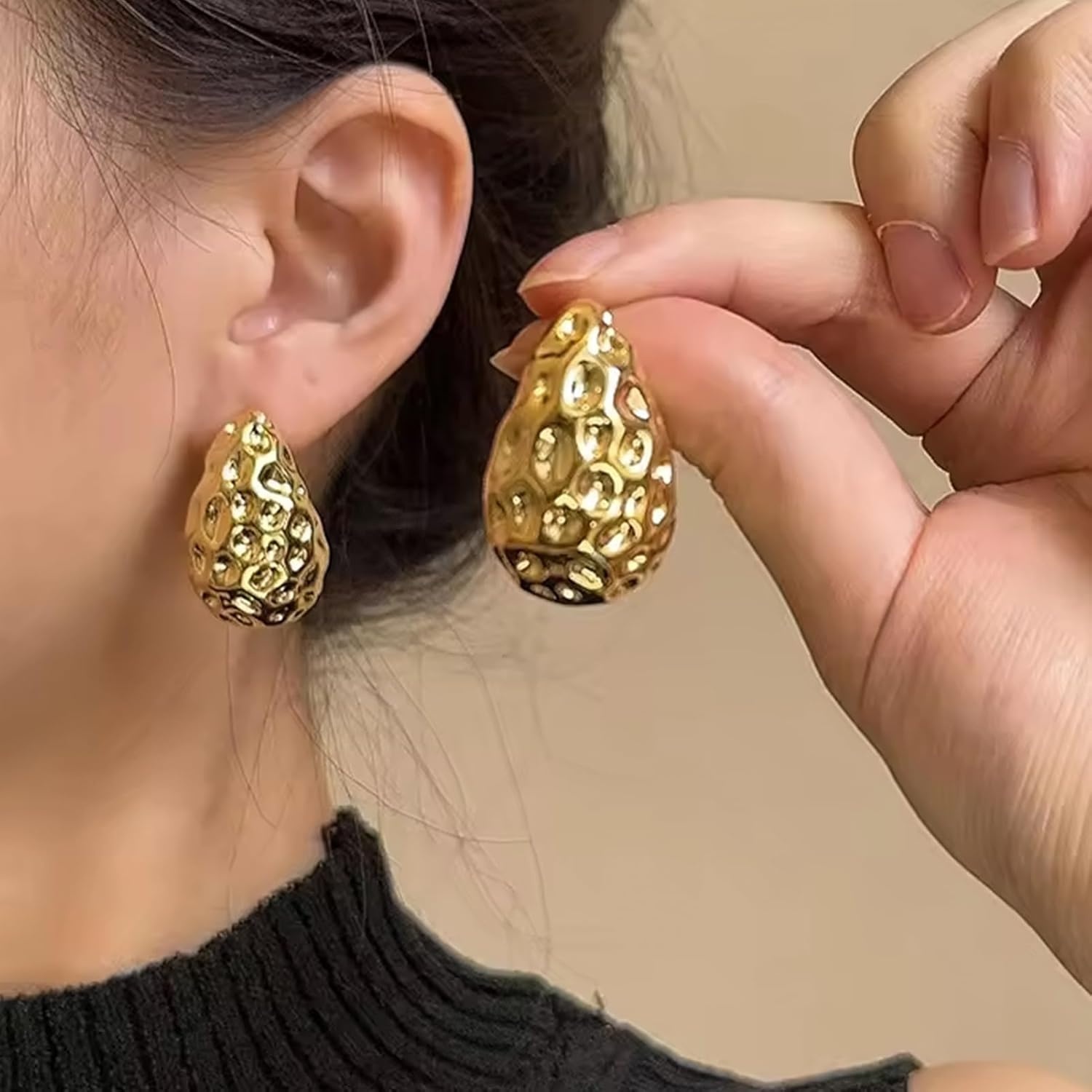 image:image9 Pairs Gold Hoop Earrings for Women Trendy Thick Twisted Gold Earrings Lightweight Chunky Hoop Earring Set Jewelry for GiftsBGold