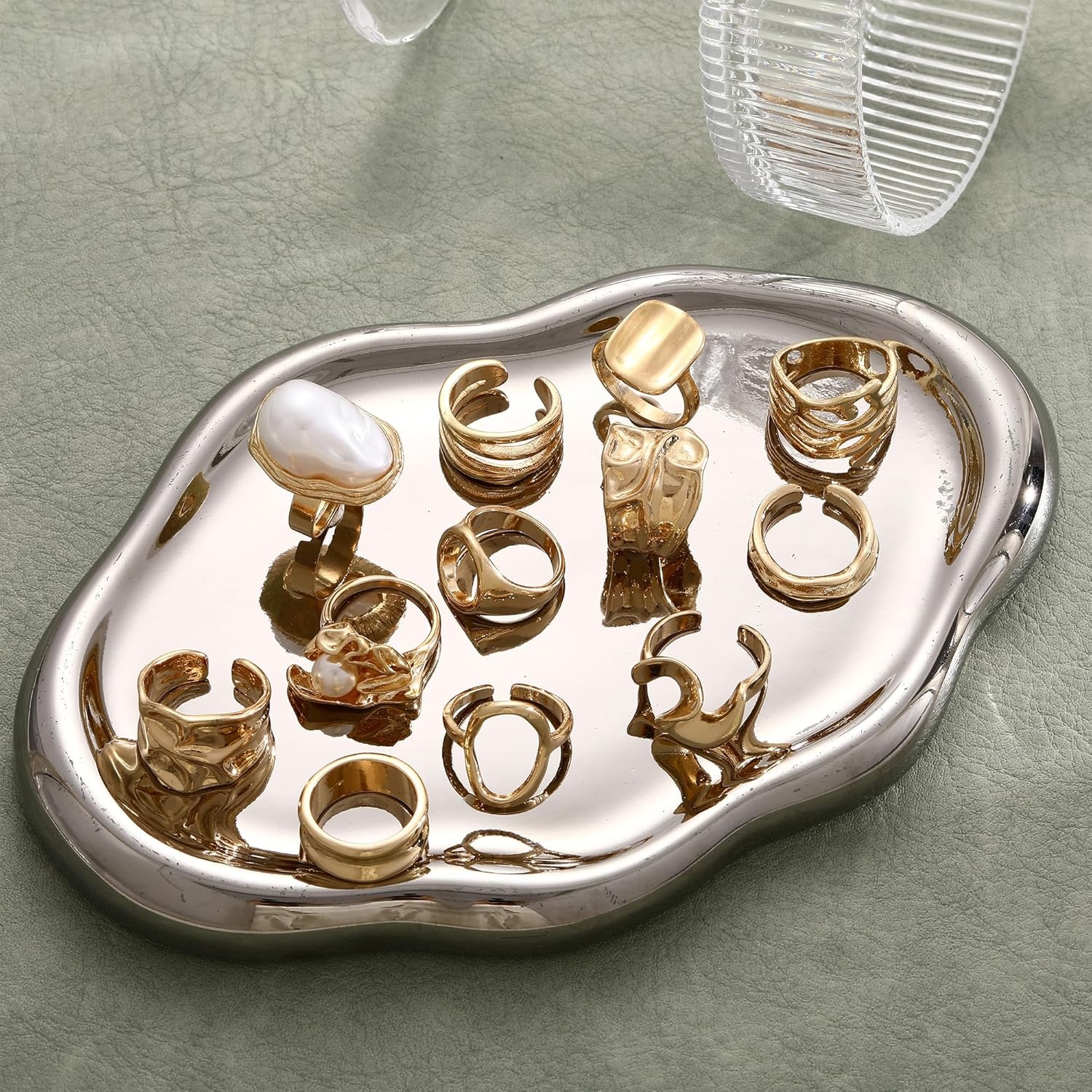 image:imageFAXHION 12 PCS Chunky Gold Rings for Women Non Tarnish Statement Flower Ring 14K Gold Plated Stackable Open Stacking Rings Big Knuckle Trendy Ring Set Jewelry GiftGOLD4