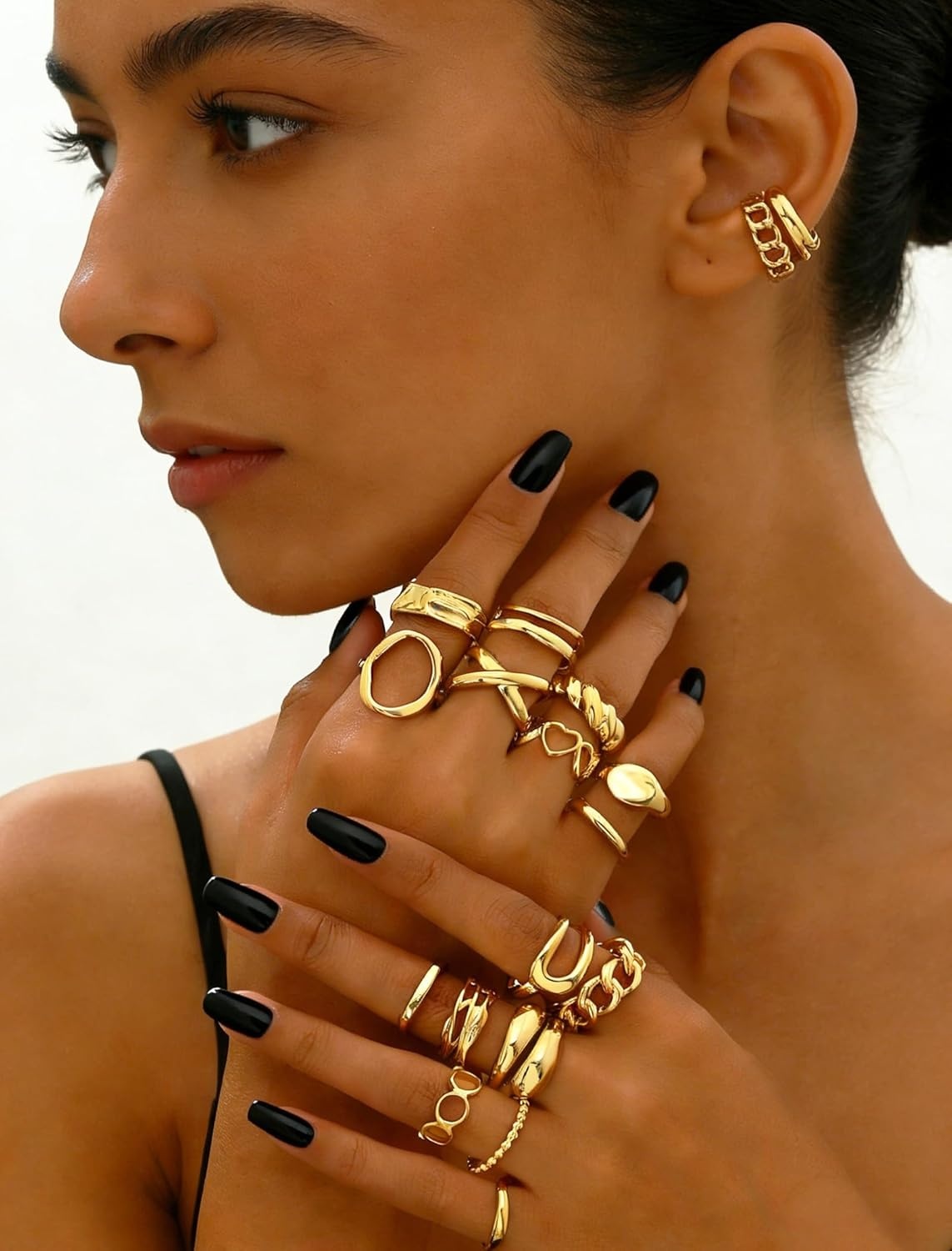 image:imageFAXHION 16 PCS Gold Chunky Rings Set for Women Gold Stackable Open Rings Trendy Dainty Statement Women Rings Pack Jewelry Gifts16 pcs gold chunky rings