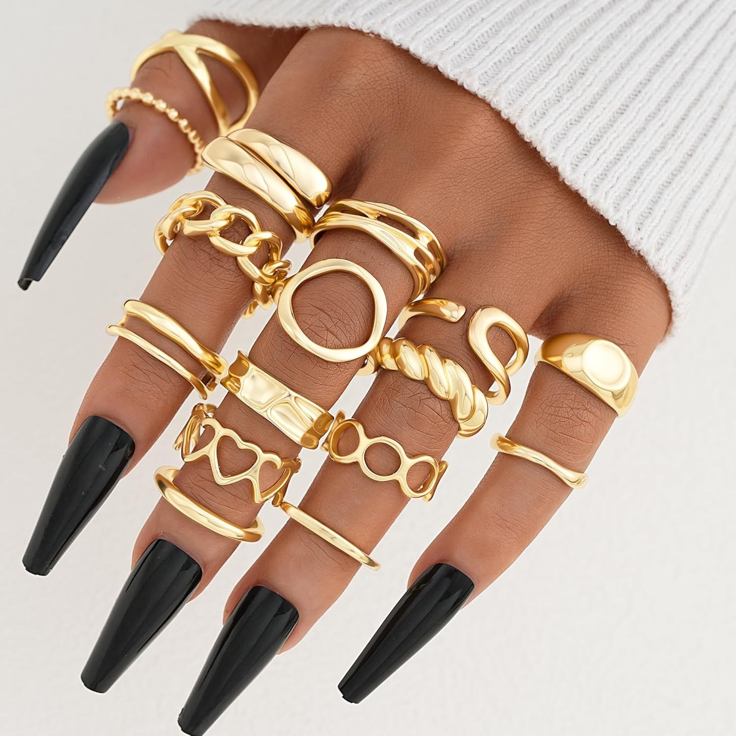 image:imageFAXHION 16 PCS Gold Chunky Rings Set for Women Gold Stackable Open Rings Trendy Dainty Statement Women Rings Pack Jewelry Gifts16 pcs gold chunky rings