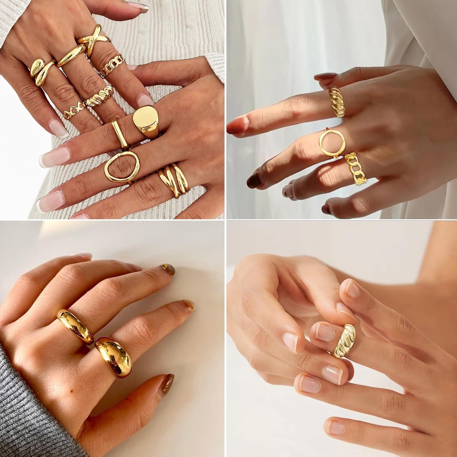 image:imageFAXHION 16 PCS Gold Chunky Rings Set for Women Gold Stackable Open Rings Trendy Dainty Statement Women Rings Pack Jewelry Gifts16 pcs gold chunky rings