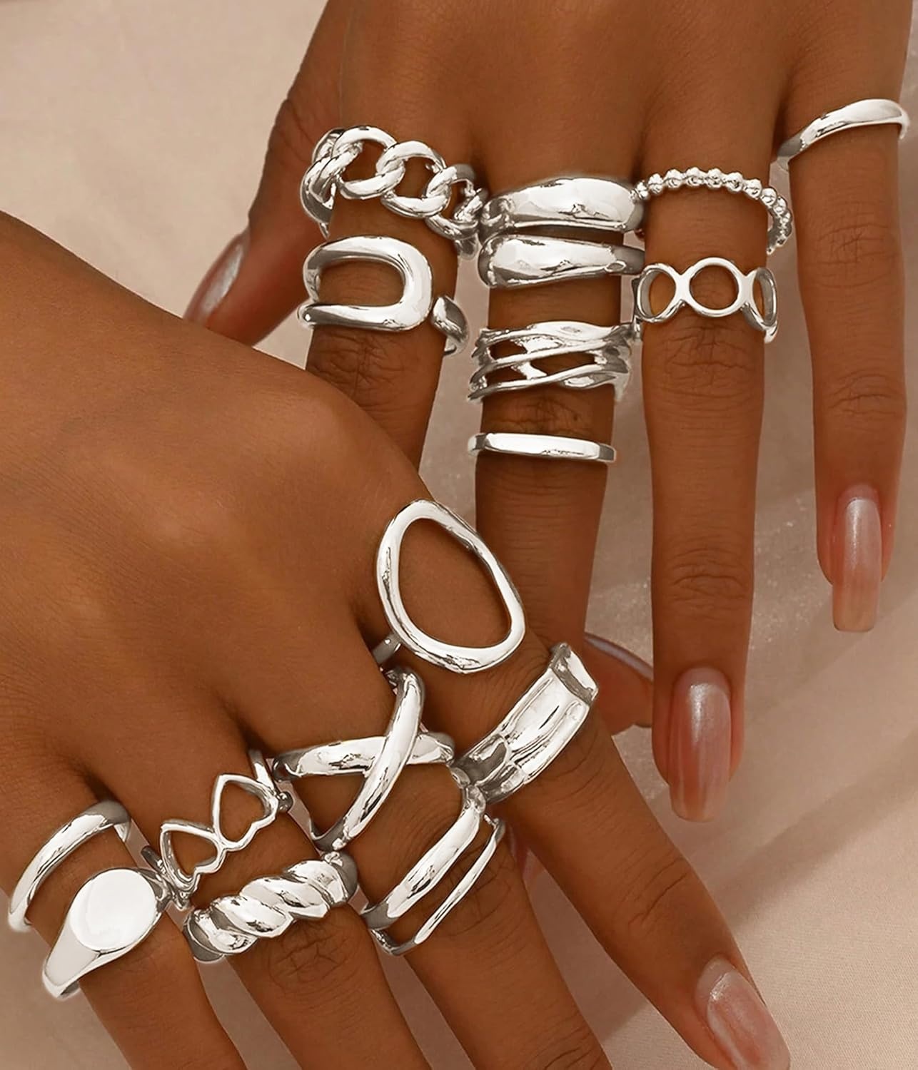 image:imageFAXHION 16 PCS Gold Chunky Rings Set for Women Gold Stackable Open Rings Trendy Dainty Statement Women Rings Pack Jewelry Gifts16 pcs silver chunky rings