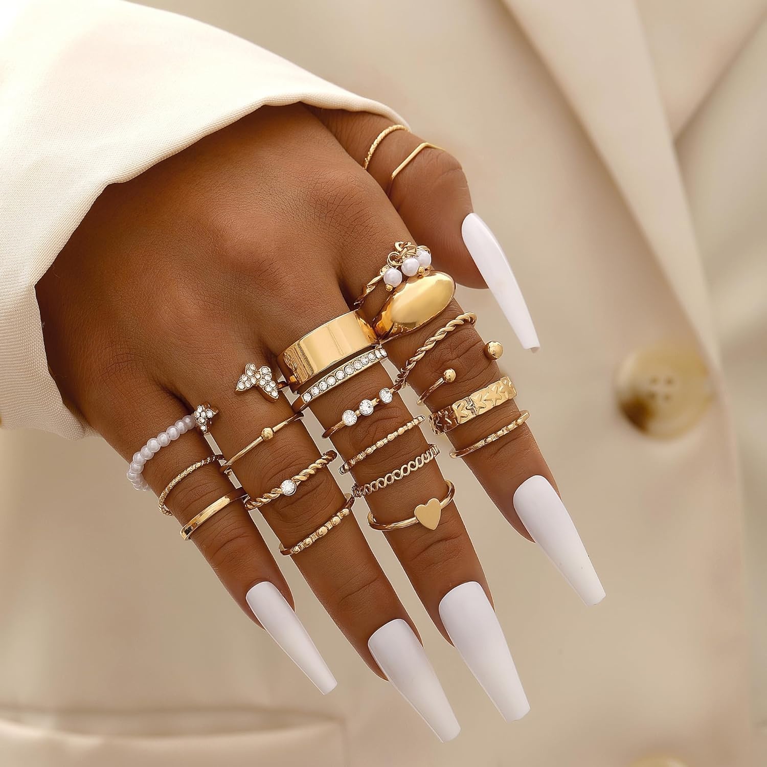image:imageFAXHION 2460 Pcs Gold Stackable Rings for Women Knuckle Rings Chunky Gold Ring Set Dainty Stacking Cute Rings Multiple Sizes Cute Jewelry Set GiftGold21 Pcs