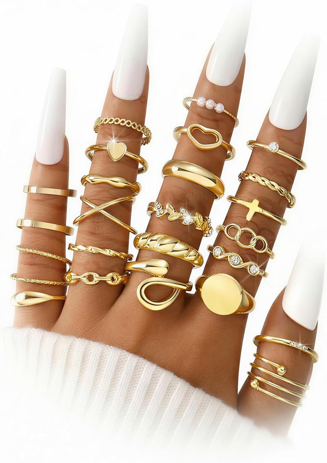 image:imageFAXHION 2460 Pcs Gold Stackable Rings for Women Knuckle Rings Chunky Gold Ring Set Dainty Stacking Cute Rings Multiple Sizes Cute Jewelry Set GiftGold24 Pcs