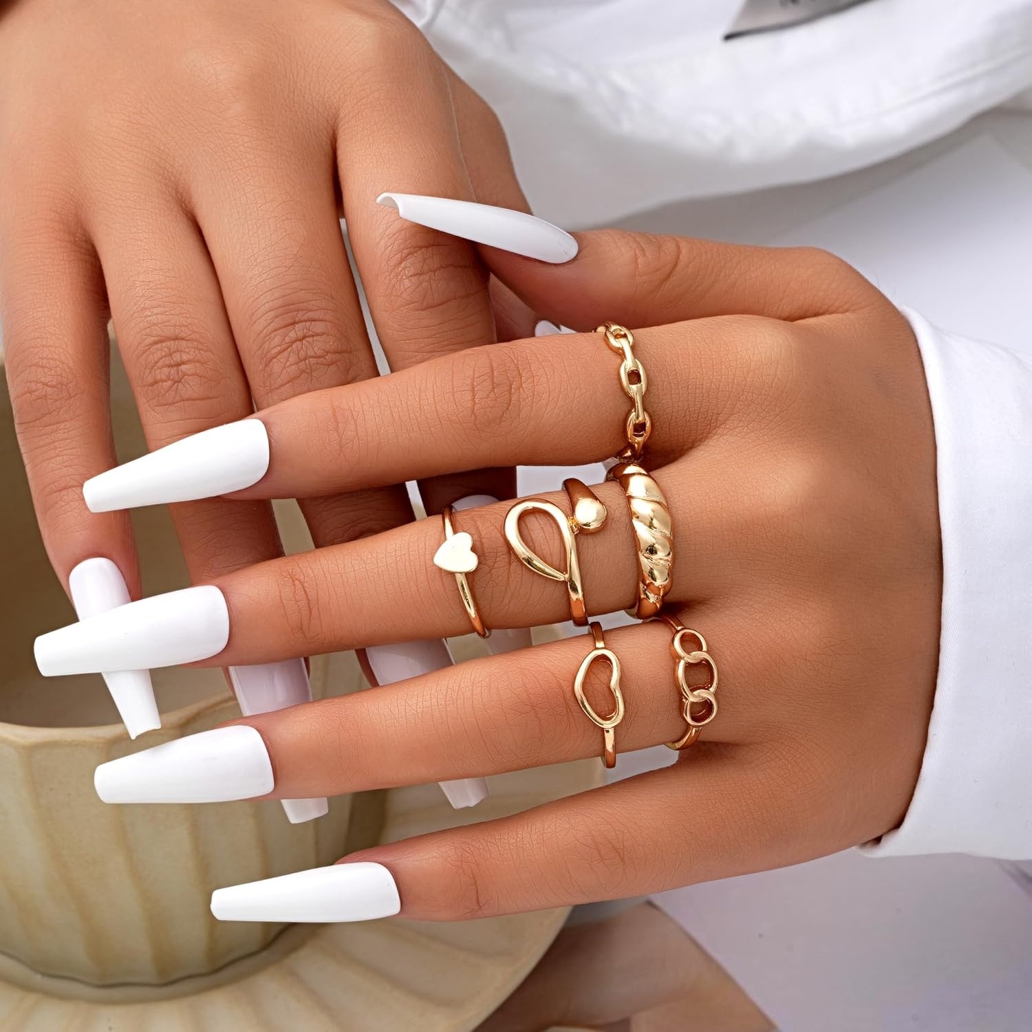 image:imageFAXHION 2460 Pcs Gold Stackable Rings for Women Knuckle Rings Chunky Gold Ring Set Dainty Stacking Cute Rings Multiple Sizes Cute Jewelry Set GiftGold24 Pcs