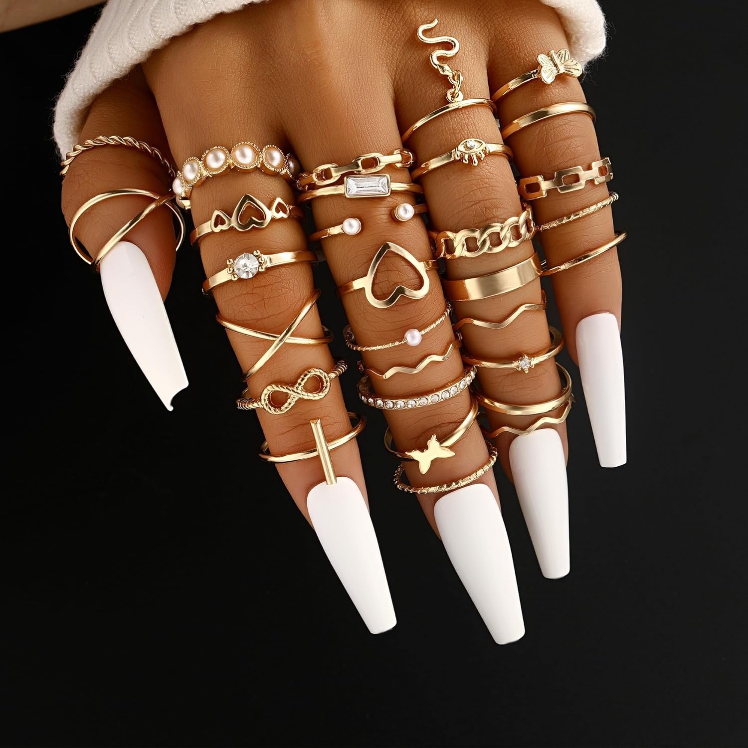 image:imageFAXHION 2460 Pcs Gold Stackable Rings for Women Knuckle Rings Chunky Gold Ring Set Dainty Stacking Cute Rings Multiple Sizes Cute Jewelry Set GiftGold30 pcs1