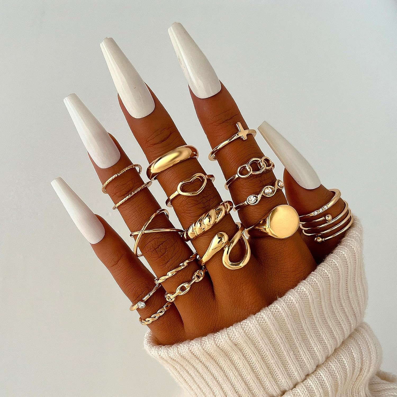 image:imageFAXHION 2460 Pcs Gold Stackable Rings for Women Knuckle Rings Chunky Gold Ring Set Dainty Stacking Cute Rings Multiple Sizes Cute Jewelry Set GiftGold24 Pcs