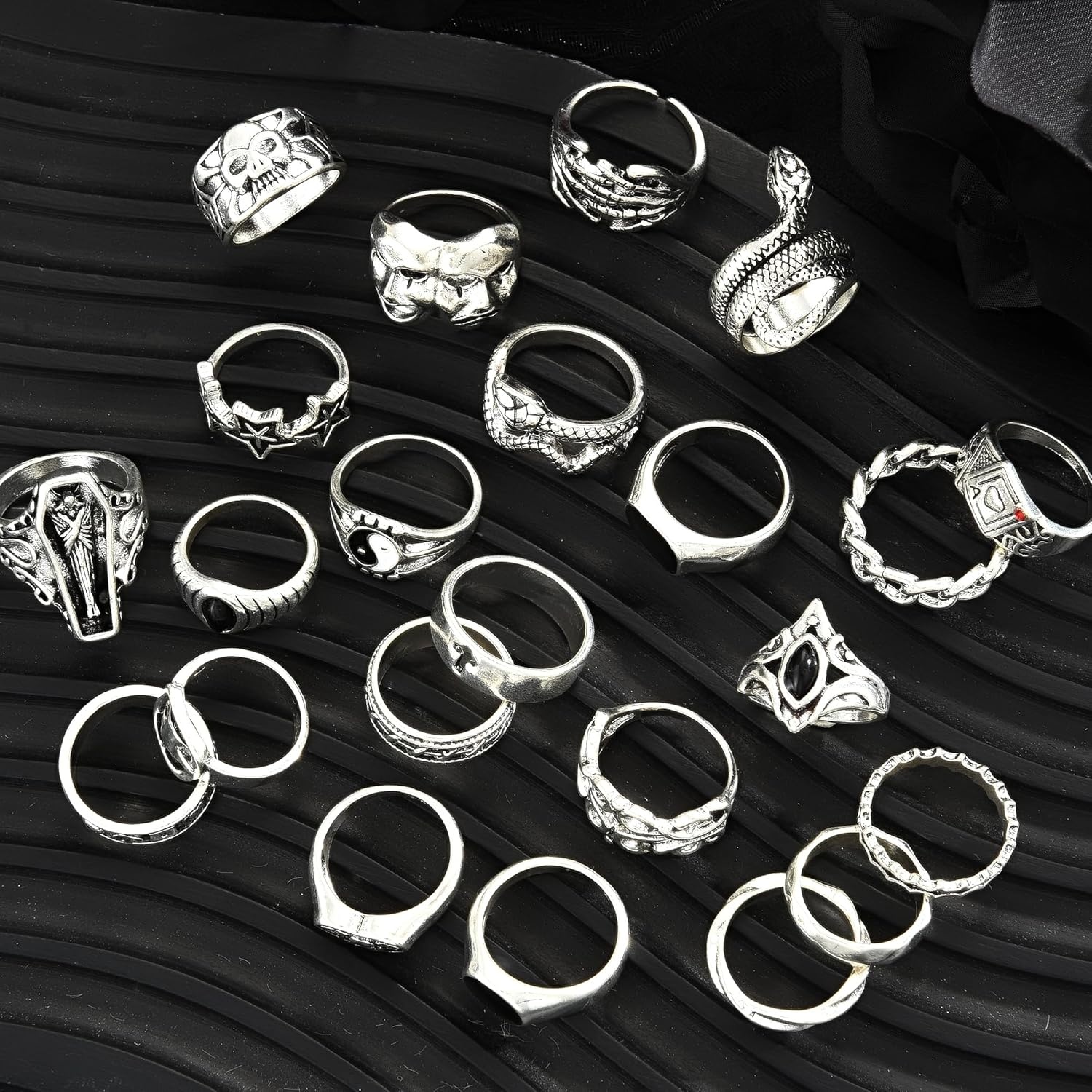 image:imageFAXHION 2460 Pcs Gold Stackable Rings for Women Knuckle Rings Chunky Gold Ring Set Dainty Stacking Cute Rings Multiple Sizes Cute Jewelry Set GiftHalloween skeleton