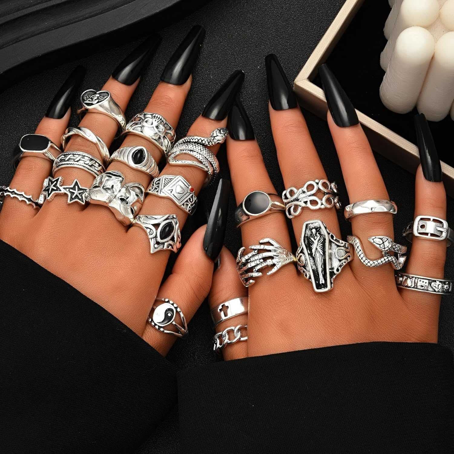 image:imageFAXHION 2460 Pcs Gold Stackable Rings for Women Knuckle Rings Chunky Gold Ring Set Dainty Stacking Cute Rings Multiple Sizes Cute Jewelry Set GiftHalloween skeleton