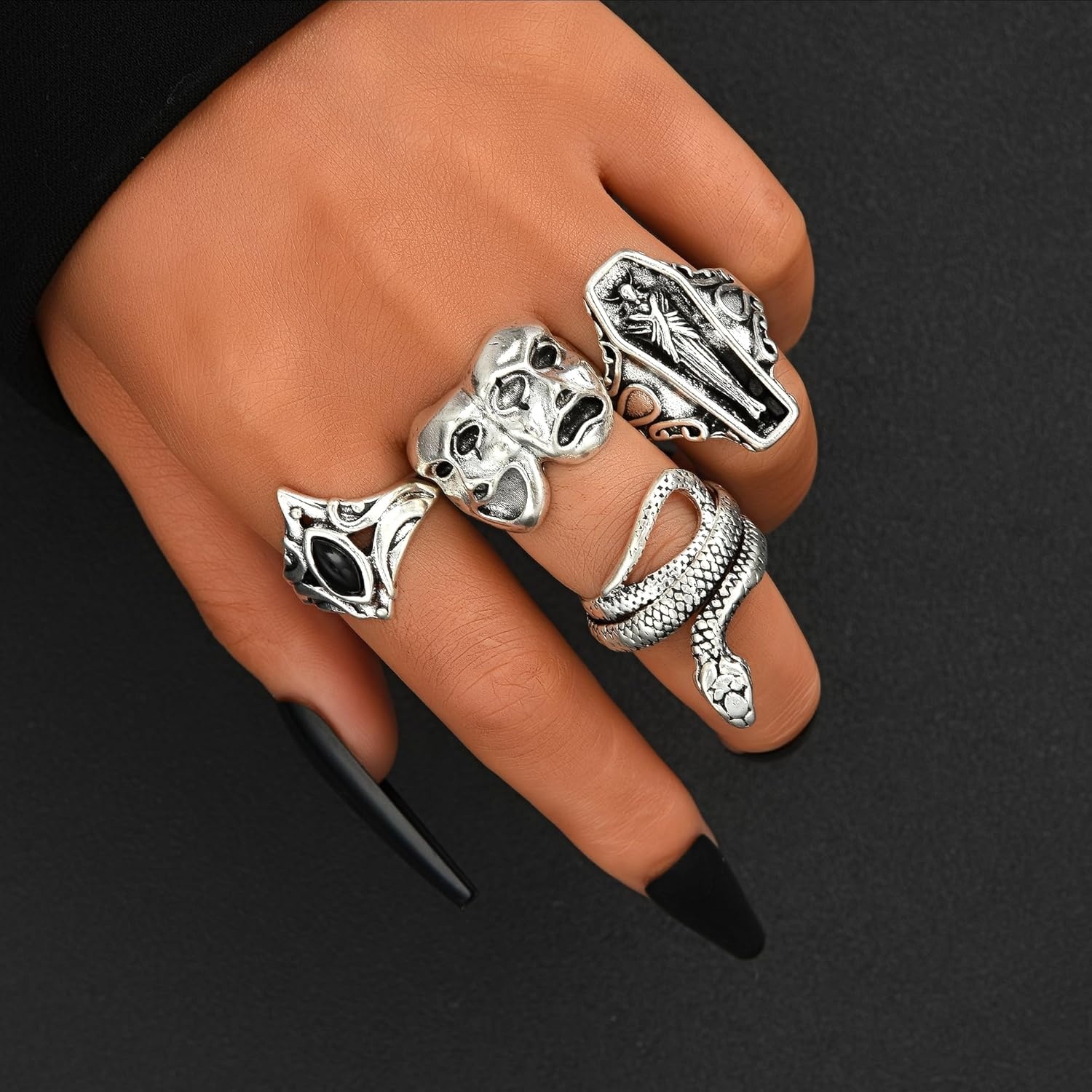 image:imageFAXHION 2460 Pcs Gold Stackable Rings for Women Knuckle Rings Chunky Gold Ring Set Dainty Stacking Cute Rings Multiple Sizes Cute Jewelry Set GiftHalloween skeleton