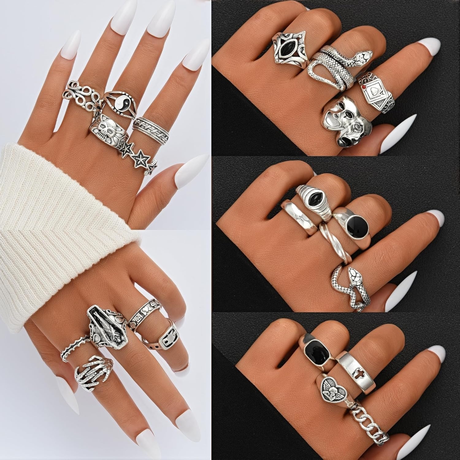 image:imageFAXHION 2460 Pcs Gold Stackable Rings for Women Knuckle Rings Chunky Gold Ring Set Dainty Stacking Cute Rings Multiple Sizes Cute Jewelry Set GiftHalloween skeleton