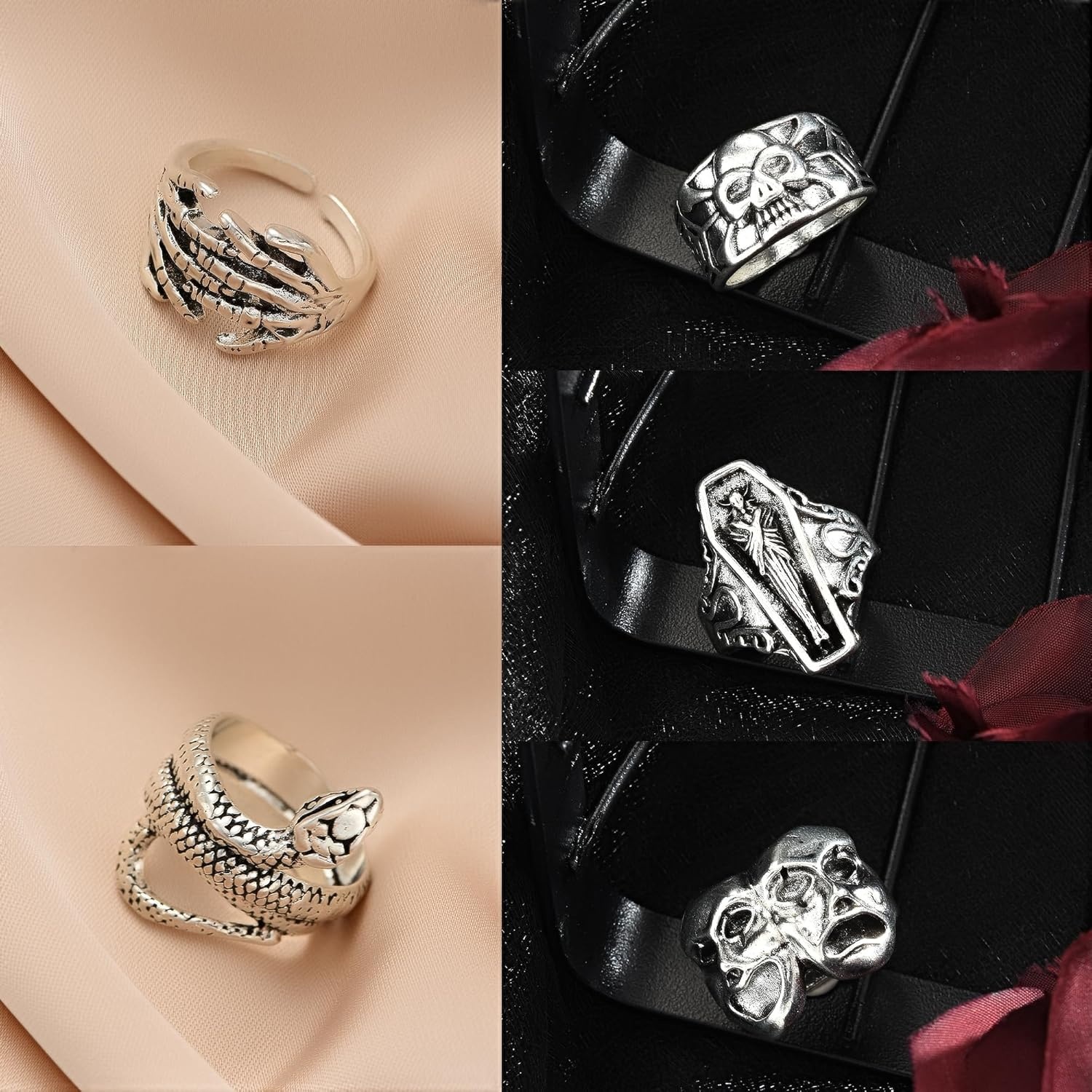 image:imageFAXHION 2460 Pcs Gold Stackable Rings for Women Knuckle Rings Chunky Gold Ring Set Dainty Stacking Cute Rings Multiple Sizes Cute Jewelry Set GiftHalloween skeleton