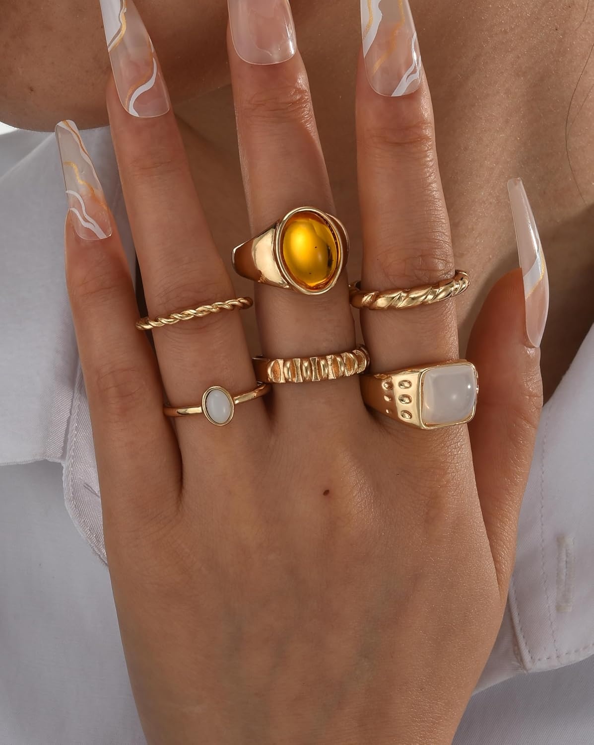 image:imageFAXHION 2460 Pcs Gold Stackable Rings for Women Knuckle Rings Chunky Gold Ring Set Dainty Stacking Cute Rings Multiple Sizes Cute Jewelry Set GiftMaillard 6 pcs