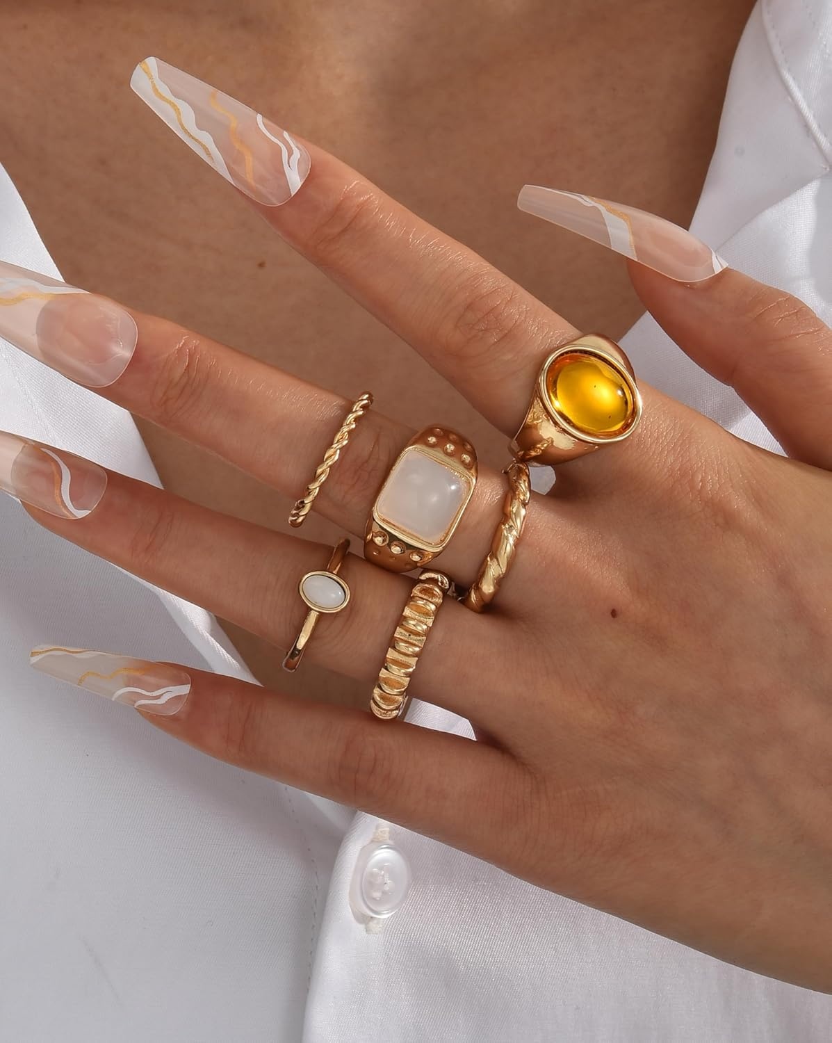 image:imageFAXHION 2460 Pcs Gold Stackable Rings for Women Knuckle Rings Chunky Gold Ring Set Dainty Stacking Cute Rings Multiple Sizes Cute Jewelry Set GiftMaillard 6 pcs