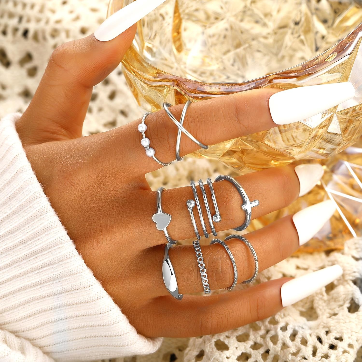 image:imageFAXHION 2460 Pcs Gold Stackable Rings for Women Knuckle Rings Chunky Gold Ring Set Dainty Stacking Cute Rings Multiple Sizes Cute Jewelry Set GiftSilver24 Pcs