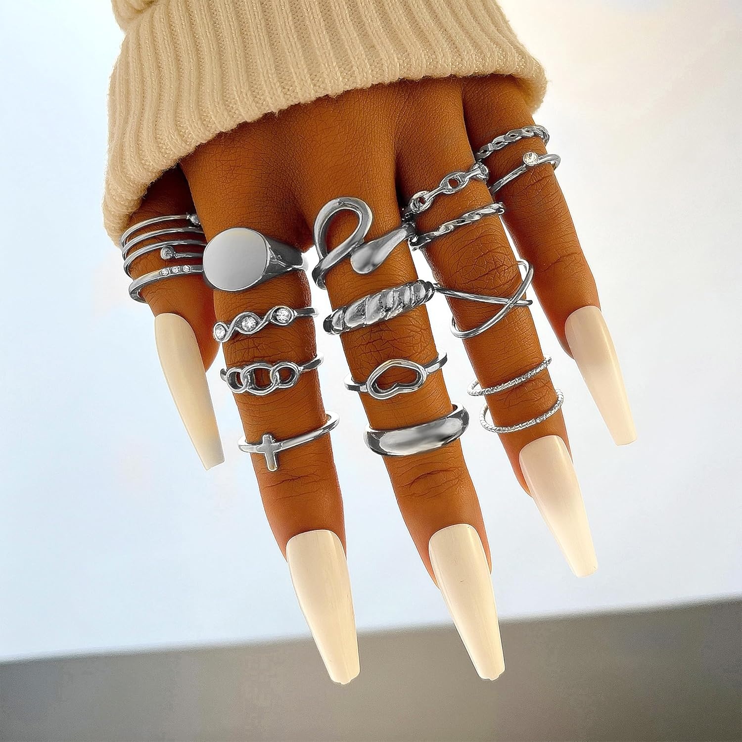 image:imageFAXHION 2460 Pcs Gold Stackable Rings for Women Knuckle Rings Chunky Gold Ring Set Dainty Stacking Cute Rings Multiple Sizes Cute Jewelry Set GiftSilver24 Pcs