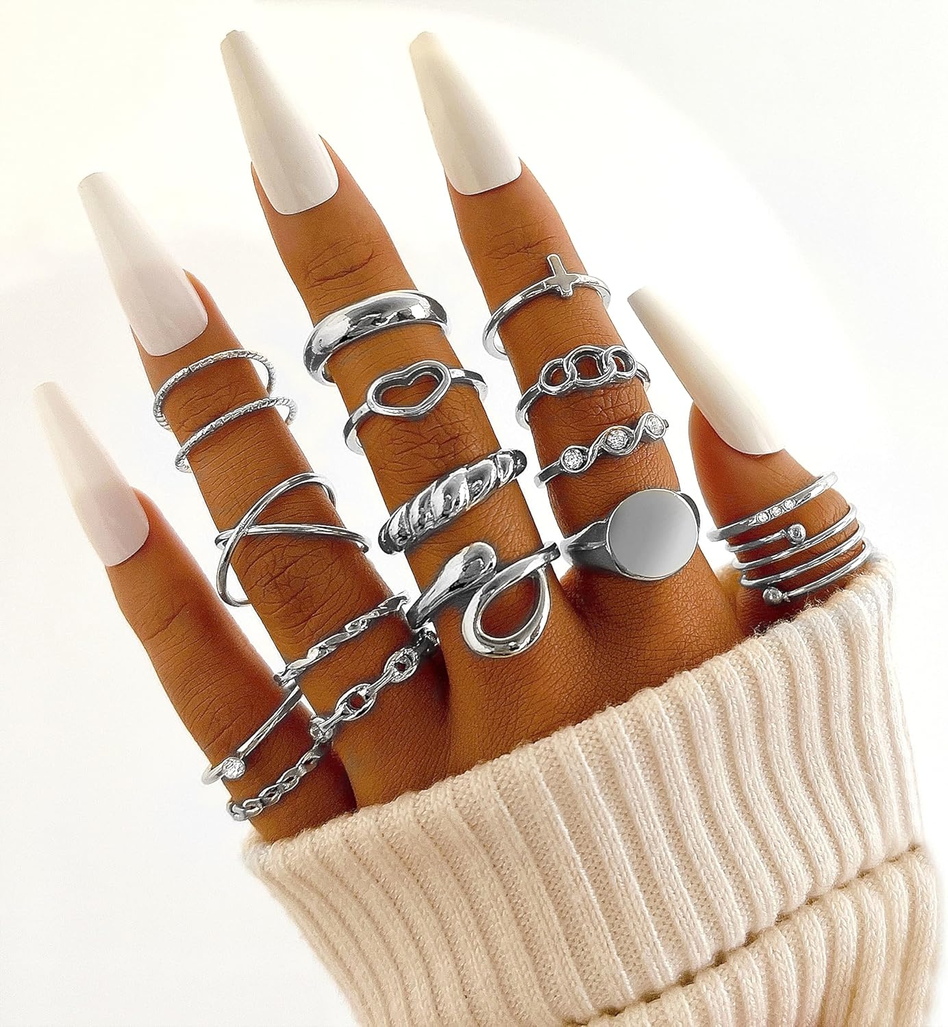image:imageFAXHION 2460 Pcs Gold Stackable Rings for Women Knuckle Rings Chunky Gold Ring Set Dainty Stacking Cute Rings Multiple Sizes Cute Jewelry Set GiftSilver24 Pcs