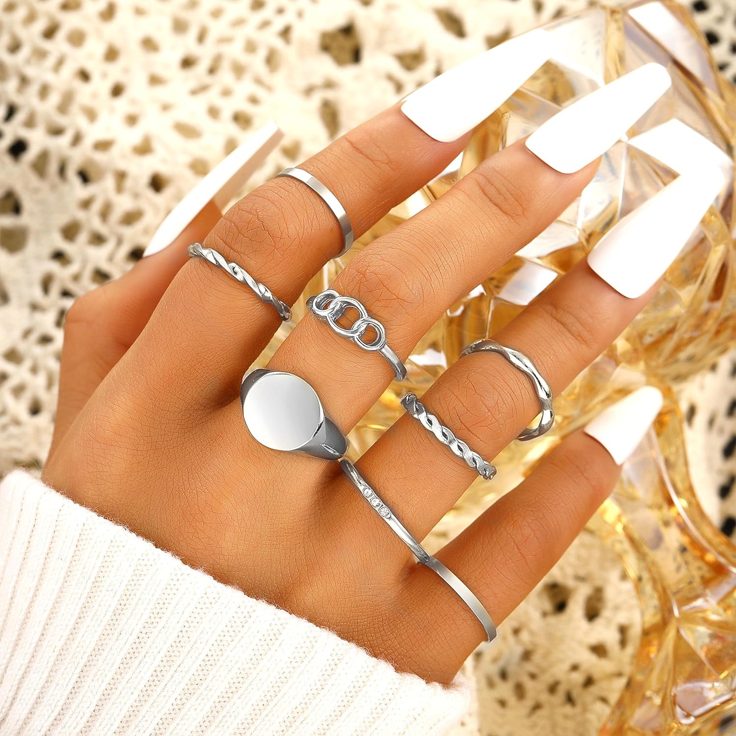 image:imageFAXHION 2460 Pcs Gold Stackable Rings for Women Knuckle Rings Chunky Gold Ring Set Dainty Stacking Cute Rings Multiple Sizes Cute Jewelry Set GiftSilver24 Pcs