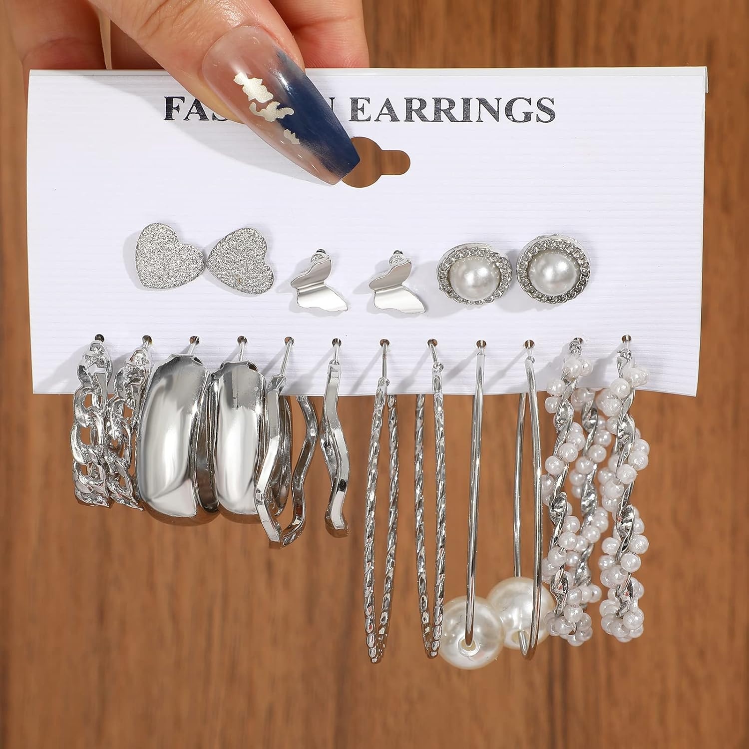 image:imageFAXHION 36 Pairs Gold Earrings Set for Women Fashion Pearl Chain Link Stud Drop Dangle Earrings Multipack Hoop Earring Packs Hypoallergenic Earrings for Birthday Party JewelryBsilver