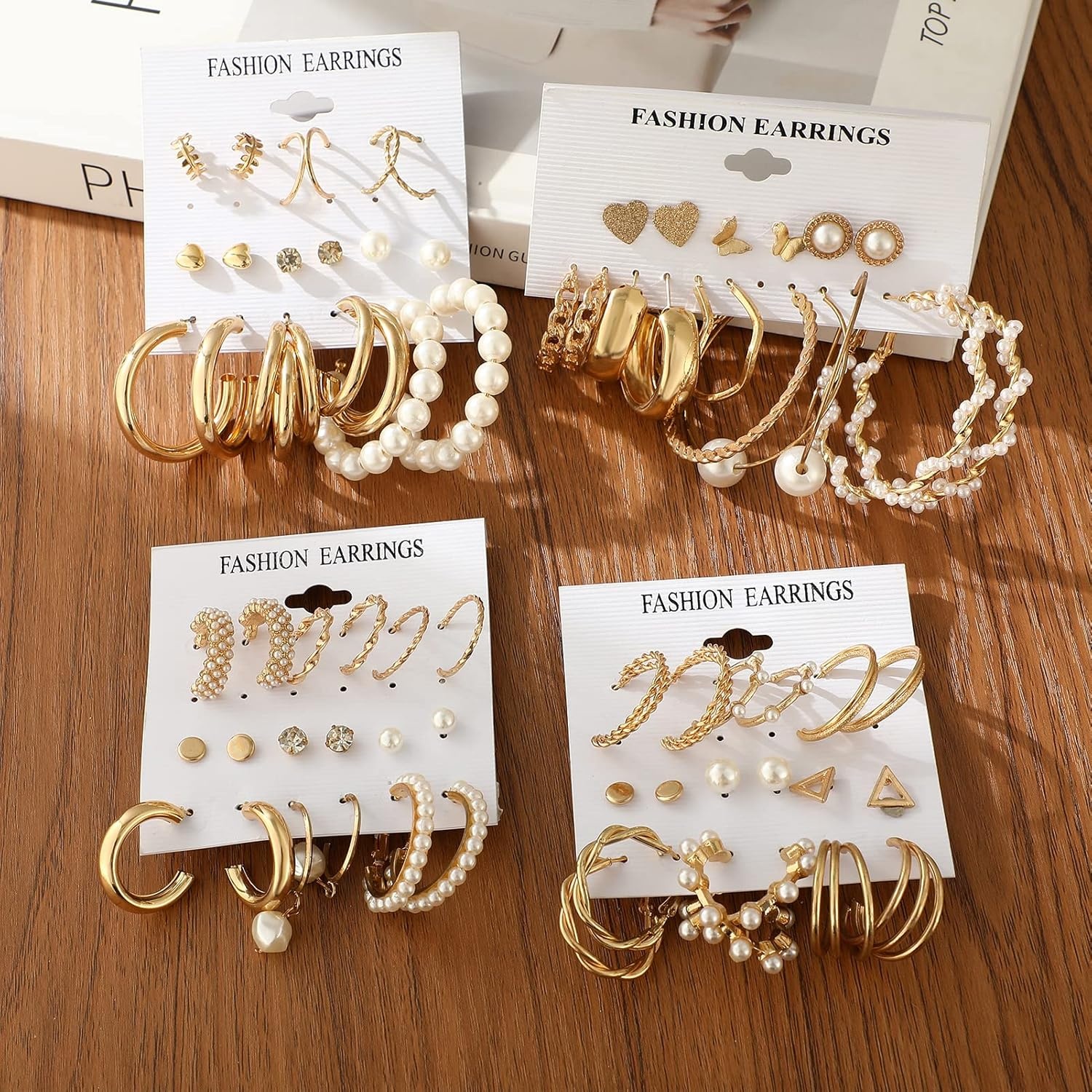 image:imageFAXHION 36 Pairs Gold Earrings Set for Women Fashion Pearl Chain Link Stud Drop Dangle Earrings Multipack Hoop Earring Packs Hypoallergenic Earrings for Birthday Party JewelryAgold