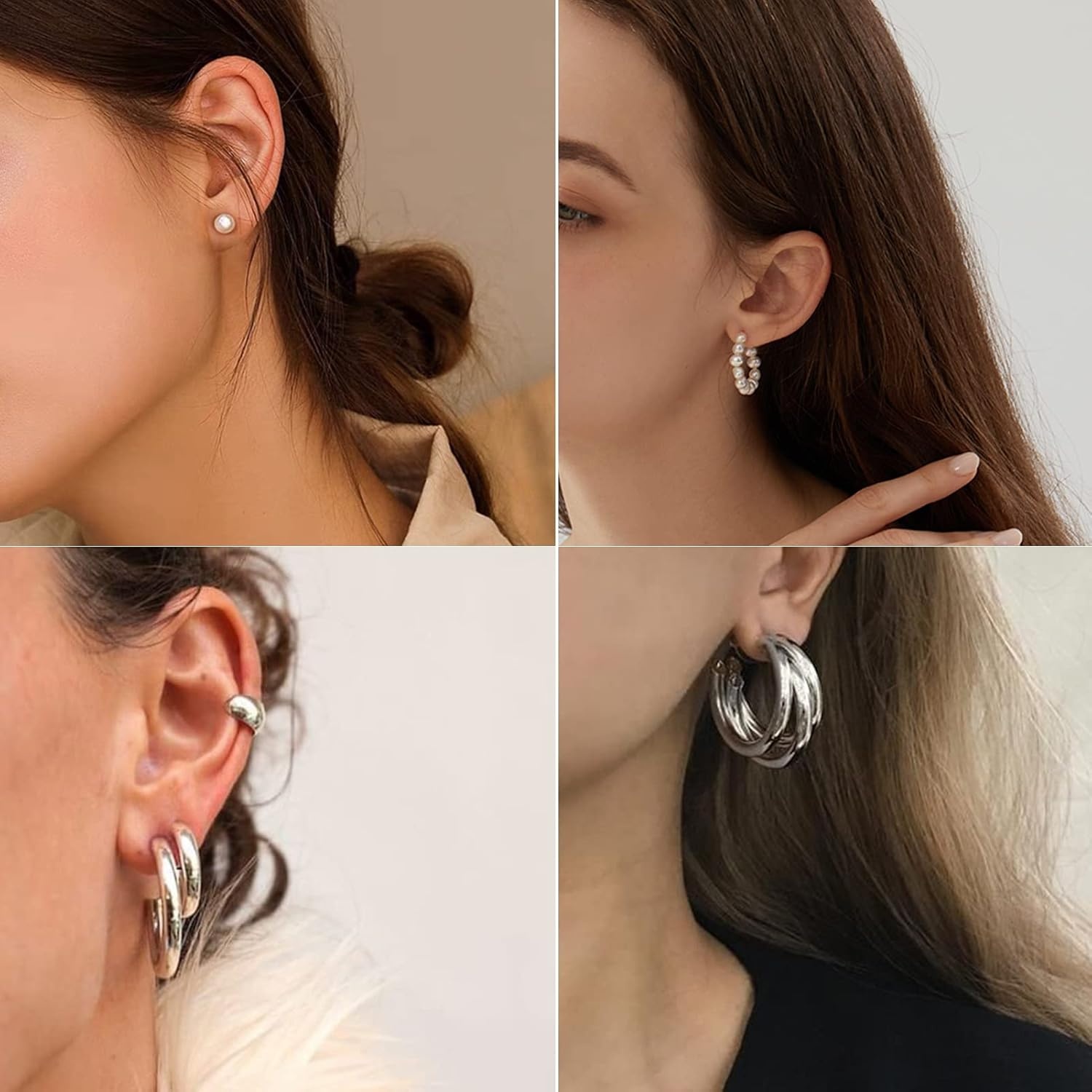 image:imageFAXHION 36 Pairs Gold Earrings Set for Women Fashion Pearl Chain Link Stud Drop Dangle Earrings Multipack Hoop Earring Packs Hypoallergenic Earrings for Birthday Party JewelryBsilver