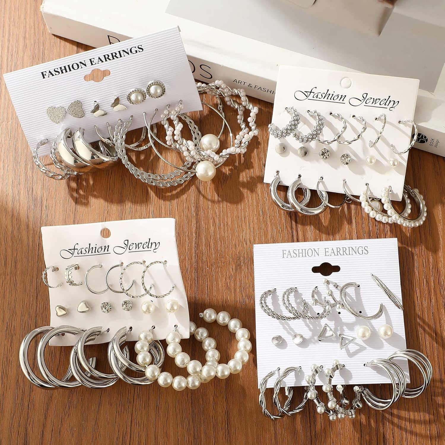 image:imageFAXHION 36 Pairs Gold Earrings Set for Women Fashion Pearl Chain Link Stud Drop Dangle Earrings Multipack Hoop Earring Packs Hypoallergenic Earrings for Birthday Party JewelryBsilver