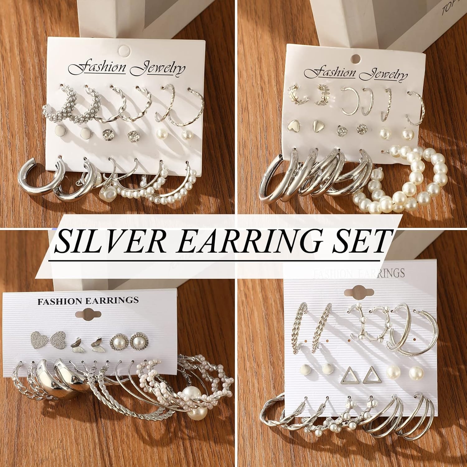 image:imageFAXHION 36 Pairs Gold Earrings Set for Women Fashion Pearl Chain Link Stud Drop Dangle Earrings Multipack Hoop Earring Packs Hypoallergenic Earrings for Birthday Party JewelryBsilver