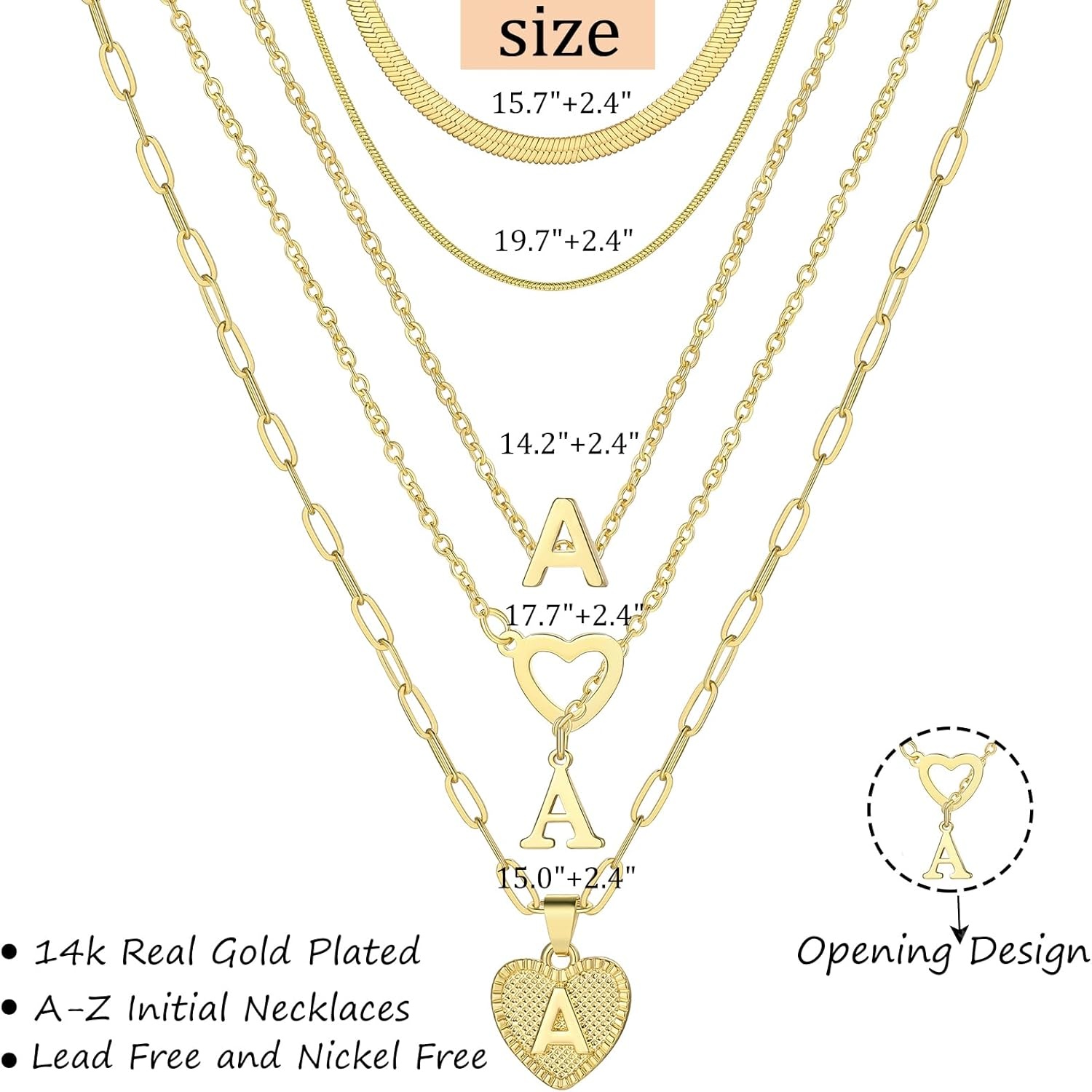 image:imageFAXHION 5 Pcs Gold Initial Necklaces for Women 14K Gold Plated Letter Heart Pendant Necklaces Dainty Flat Snake Chain Layering Choker Necklace for Gift