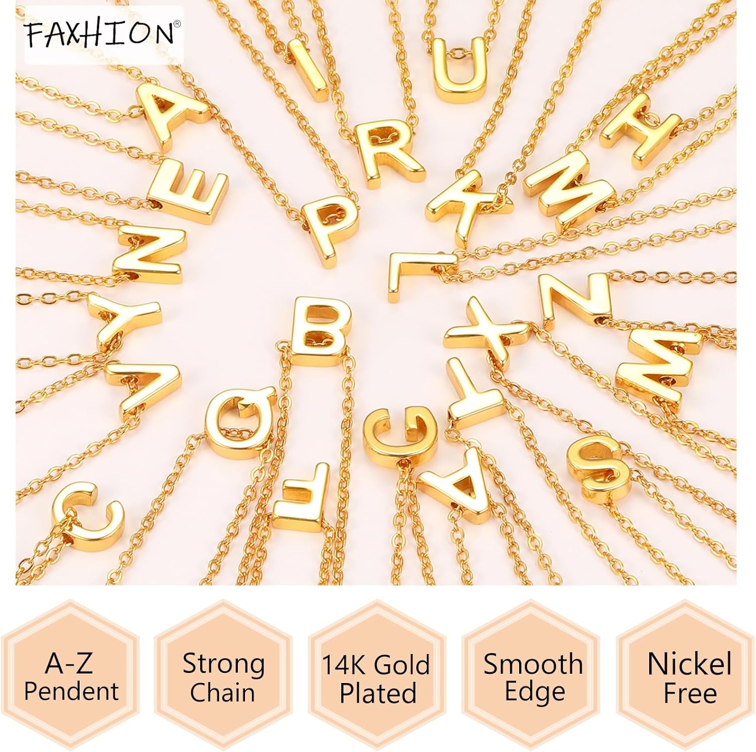 image:imageFAXHION 5 Pcs Gold Initial Necklaces for Women 14K Gold Plated Letter Heart Pendant Necklaces Dainty Flat Snake Chain Layering Choker Necklace for Gift