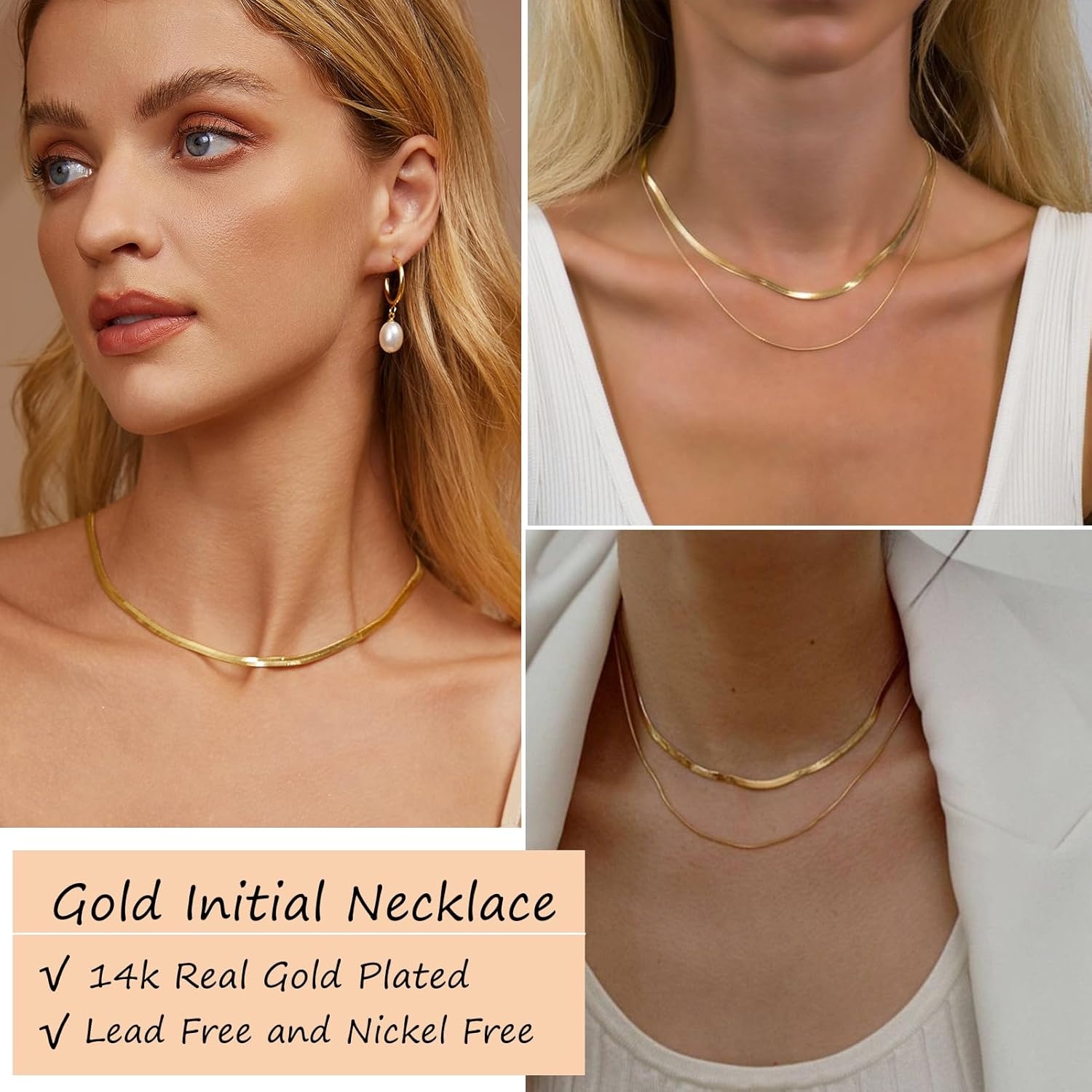 image:imageFAXHION 5 Pcs Gold Initial Necklaces for Women 14K Gold Plated Letter Heart Pendant Necklaces Dainty Flat Snake Chain Layering Choker Necklace for Gift