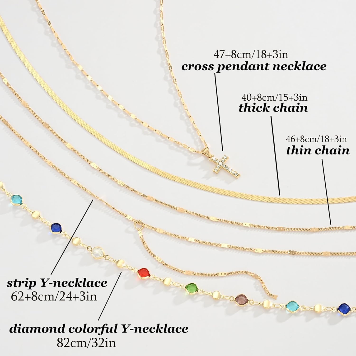 image:imageFAXHION 5PCS 14k Gold Plated Cross Necklaces for Women Pendant Stacked Layered Diamond Y Long Boho Jewelry Sets Adjustable Accessories Trendy Gifts for Womengold01