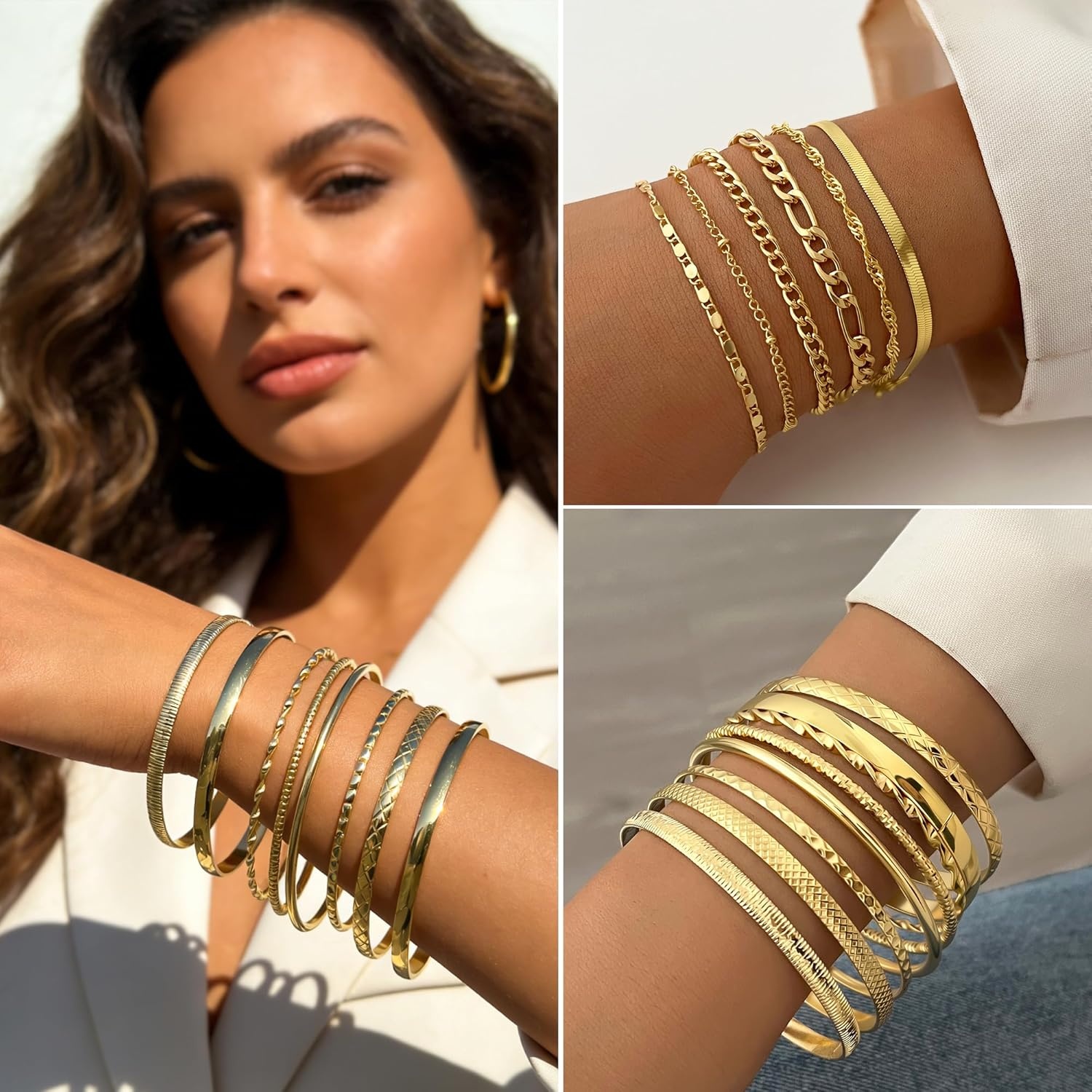 image:imageFAXHION 68 Pcs Gold Jewelry Set for Women with 7 Necklace 17 Bracelet 5 Hoop Earrings 15 Stud Earrings 24 Knuckle Rings for Women Jewelry Set for Womenchunky jewelry pack