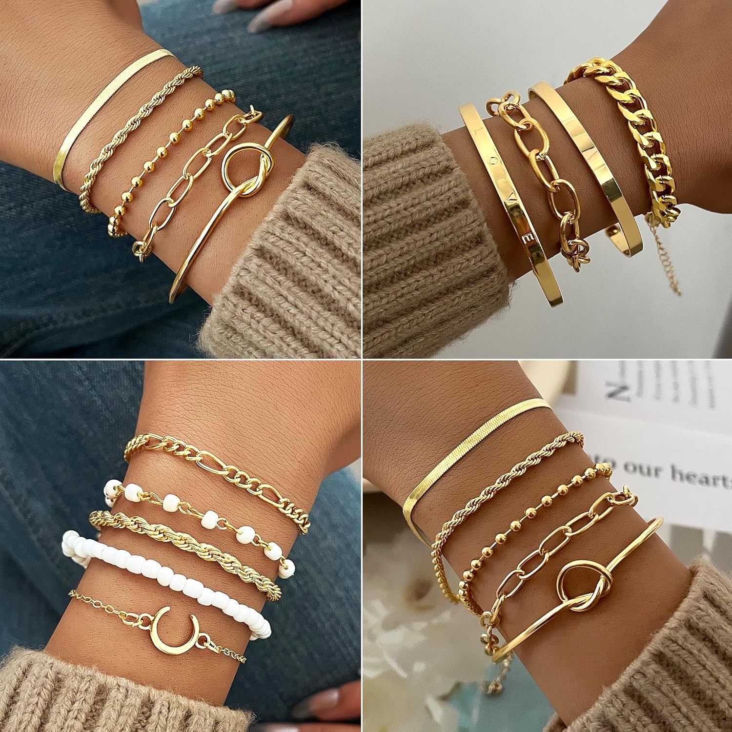 image:imageFAXHION 68 Pcs Gold Jewelry Set for Women with 7 Necklace 17 Bracelet 5 Hoop Earrings 15 Stud Earrings 24 Knuckle Rings for Women Jewelry Set for Womengold women jewelry