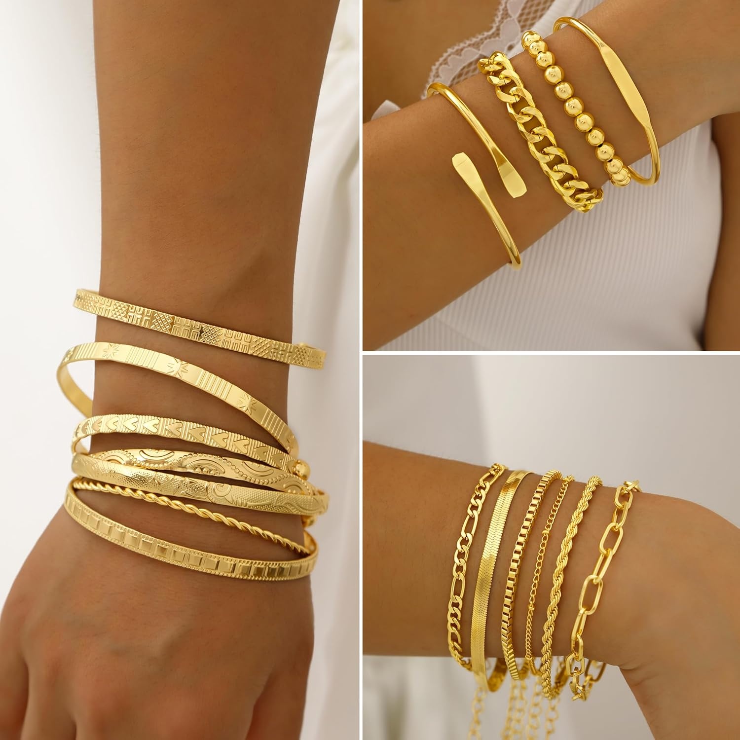 image:imageFAXHION 68 Pcs Gold Jewelry Set for Women with 7 Necklace 17 Bracelet 5 Hoop Earrings 15 Stud Earrings 24 Knuckle Rings for Women Jewelry Set for Womengold jewelry set