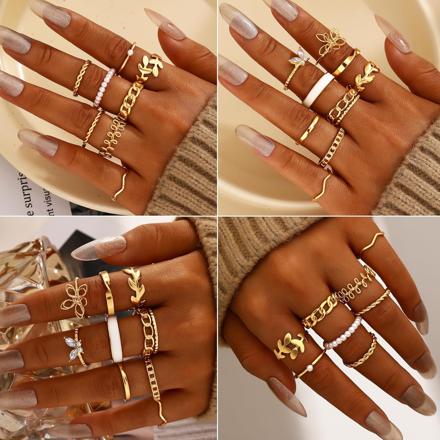 image:imageFAXHION 68 Pcs Gold Jewelry Set for Women with 7 Necklace 17 Bracelet 5 Hoop Earrings 15 Stud Earrings 24 Knuckle Rings for Women Jewelry Set for Womengold women jewelry