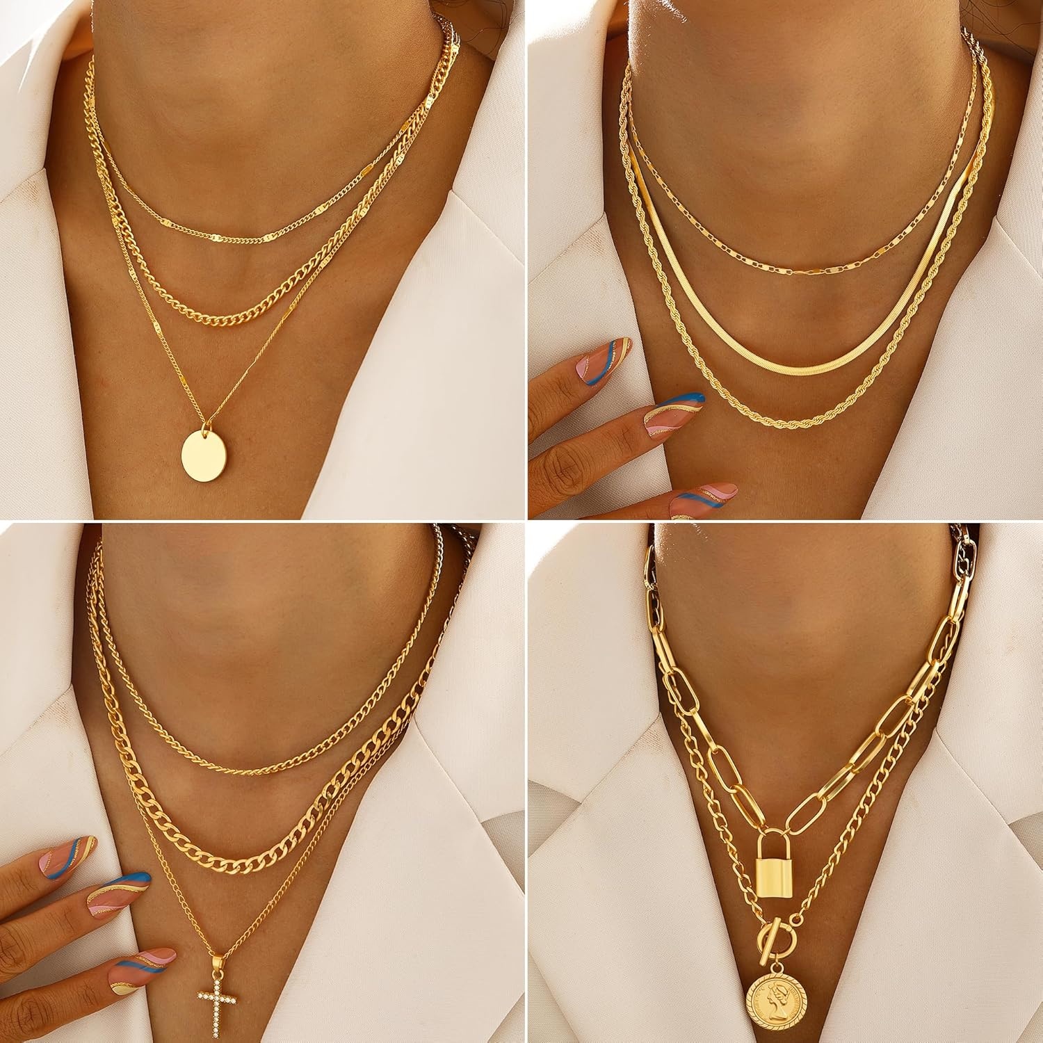 image:imageFAXHION 68 Pcs Gold Jewelry Set for Women with 7 Necklace 17 Bracelet 5 Hoop Earrings 15 Stud Earrings 24 Knuckle Rings for Women Jewelry Set for Womengold jewelry