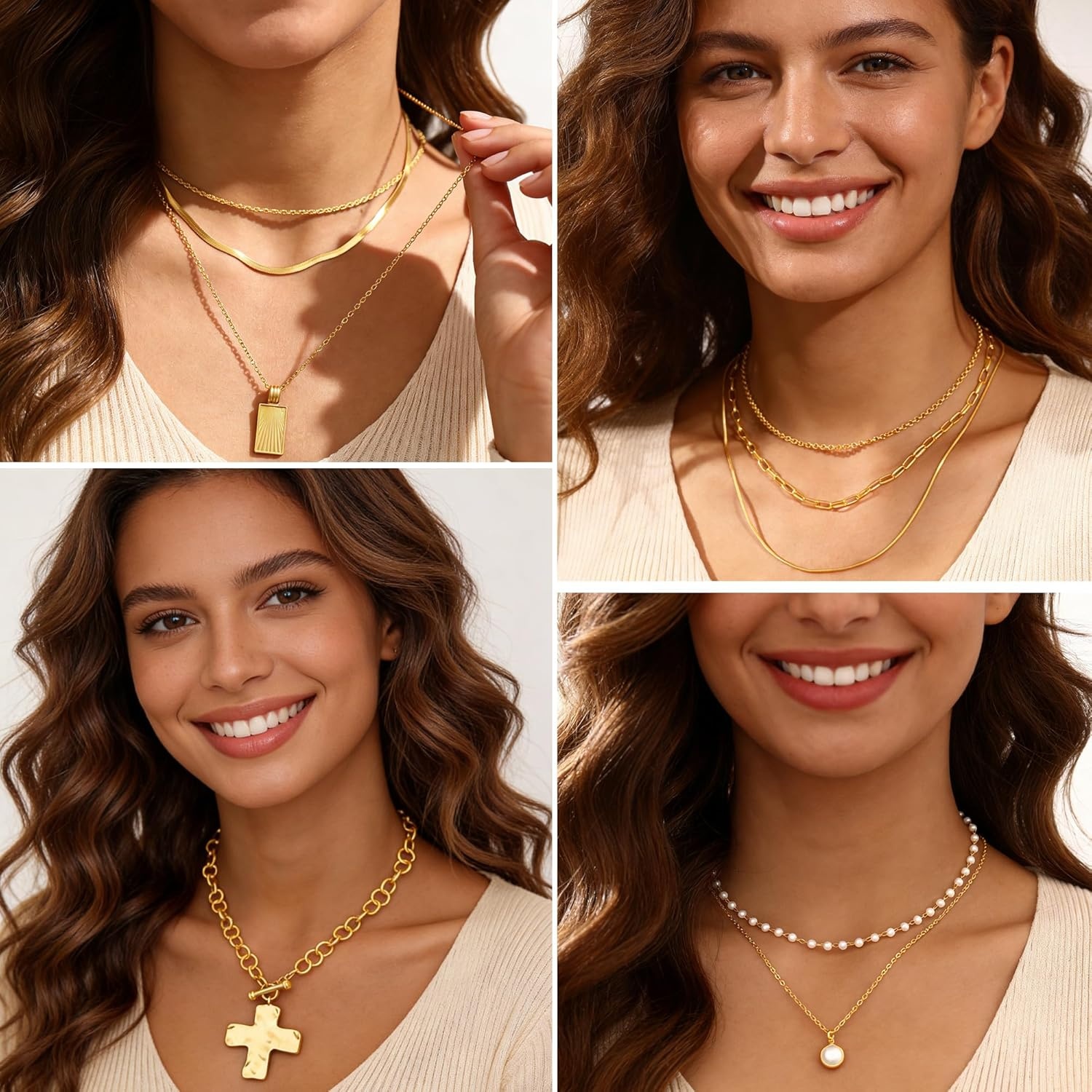 image:imageFAXHION 68 Pcs Gold Jewelry Set for Women with 7 Necklace 17 Bracelet 5 Hoop Earrings 15 Stud Earrings 24 Knuckle Rings for Women Jewelry Set for Womenchunky jewelry pack