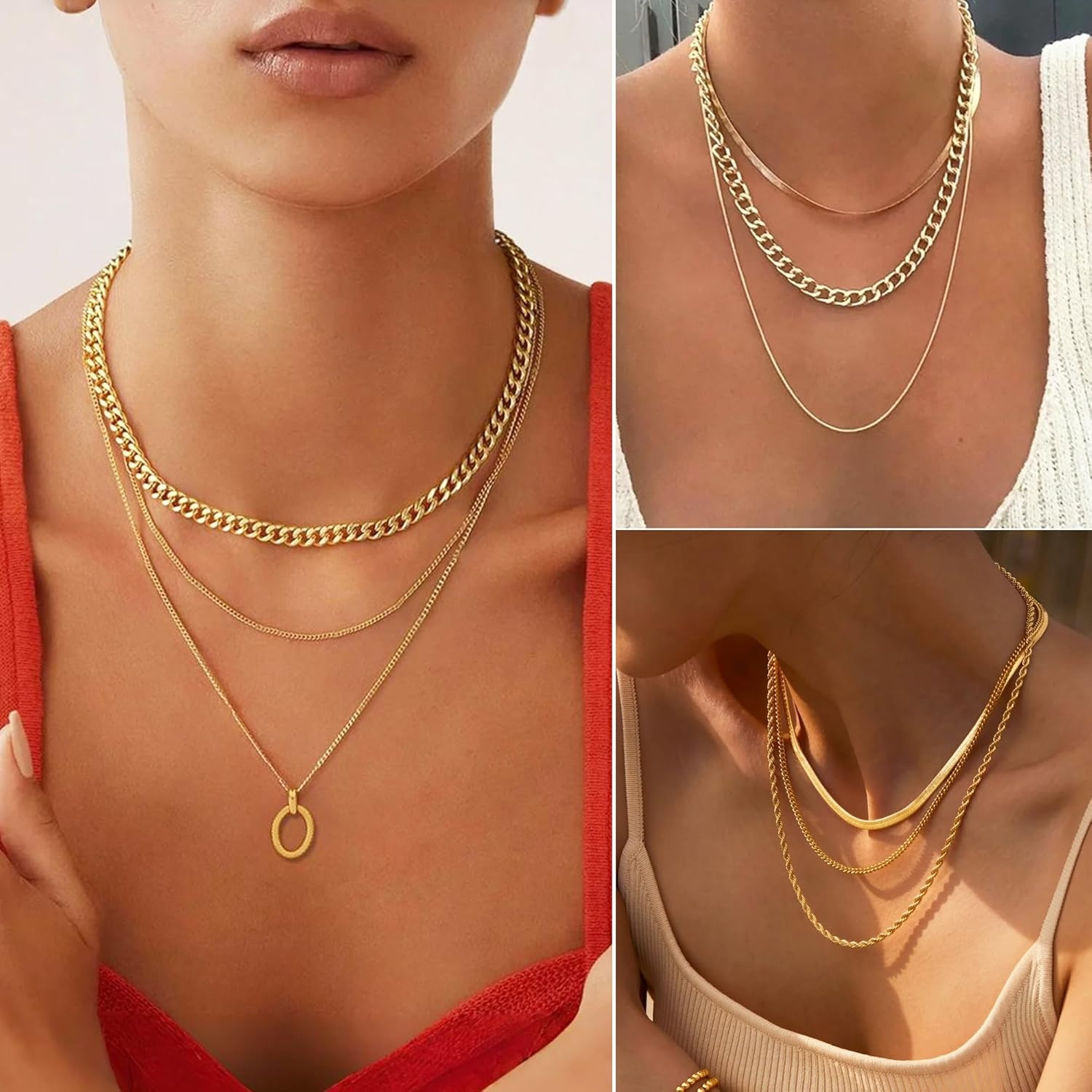 image:imageFAXHION 68 Pcs Gold Jewelry Set for Women with 7 Necklace 17 Bracelet 5 Hoop Earrings 15 Stud Earrings 24 Knuckle Rings for Women Jewelry Set for Womengold jewelry set