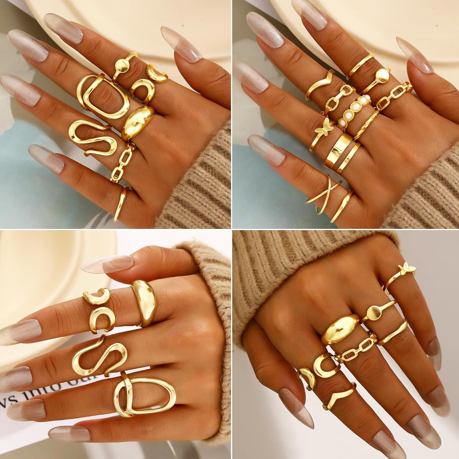 image:imageFAXHION 68 Pcs Gold Jewelry Set for Women with 7 Necklace 17 Bracelet 5 Hoop Earrings 15 Stud Earrings 24 Knuckle Rings for Women Jewelry Set for Womengold jewelry
