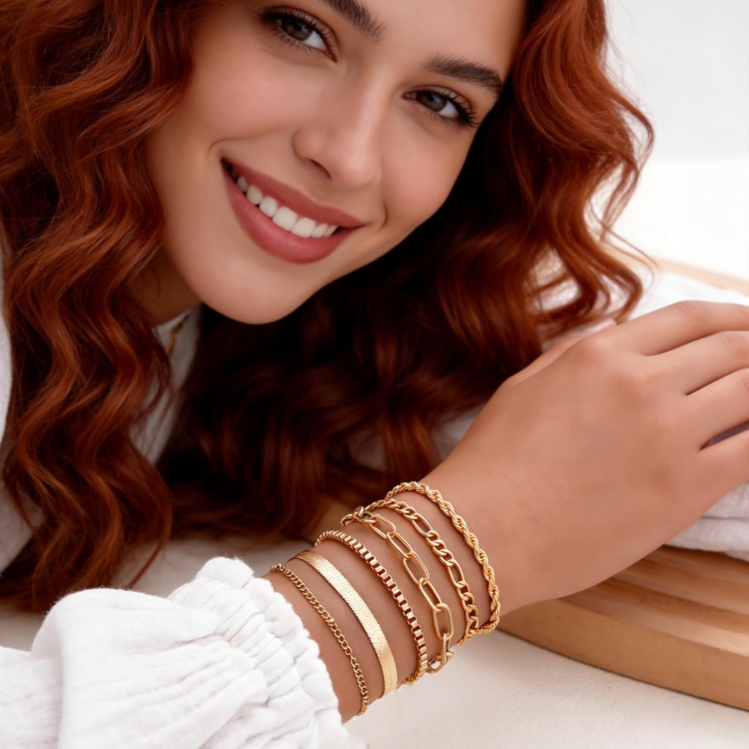 image:imageFAXHION 68 Pcs Gold Jewelry Set for Women with 7 Necklace 17 Bracelet 5 Hoop Earrings 15 Stud Earrings 24 Knuckle Rings for Women Jewelry Set for Womengold hoops set