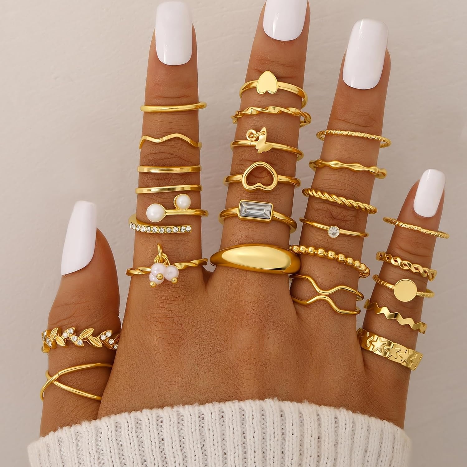 image:imageFAXHION 68 Pcs Gold Jewelry Set for Women with 7 Necklace 17 Bracelet 5 Hoop Earrings 15 Stud Earrings 24 Knuckle Rings for Women Jewelry Set for Womengold jewelry set