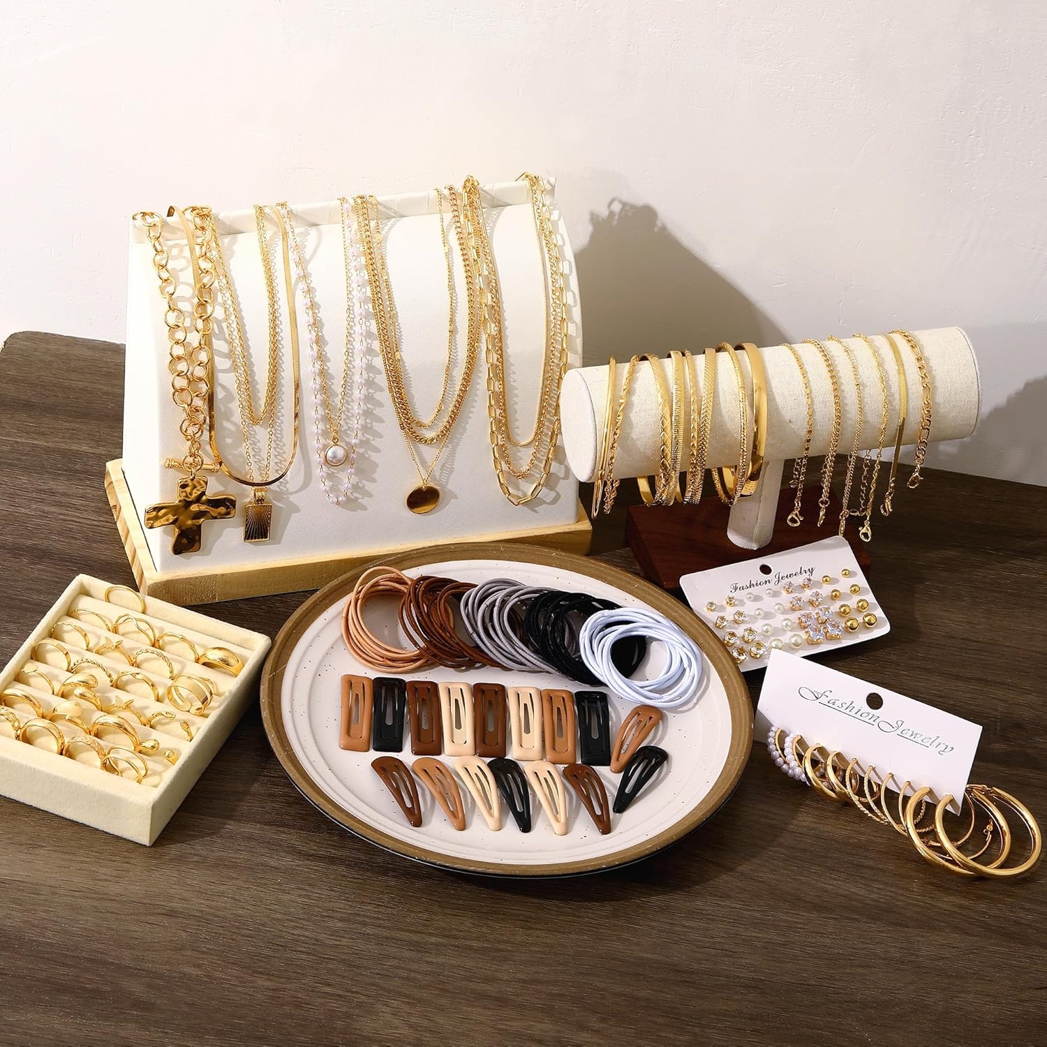 image:imageFAXHION 68 Pcs Gold Jewelry Set for Women with 7 Necklace 17 Bracelet 5 Hoop Earrings 15 Stud Earrings 24 Knuckle Rings for Women Jewelry Set for Womenchunky jewelry pack