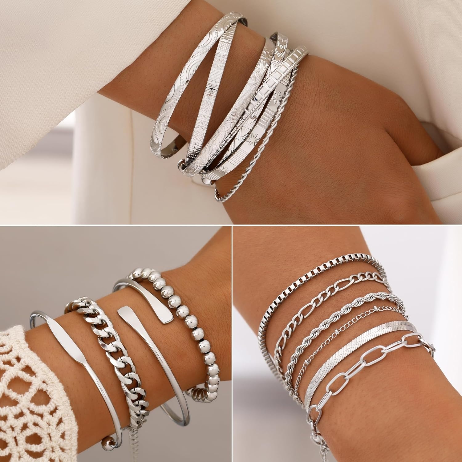 image:imageFAXHION 68 Pcs Gold Jewelry Set for Women with 7 Necklace 17 Bracelet 5 Hoop Earrings 15 Stud Earrings 24 Knuckle Rings for Women Jewelry Set for Womensilver jewelry set