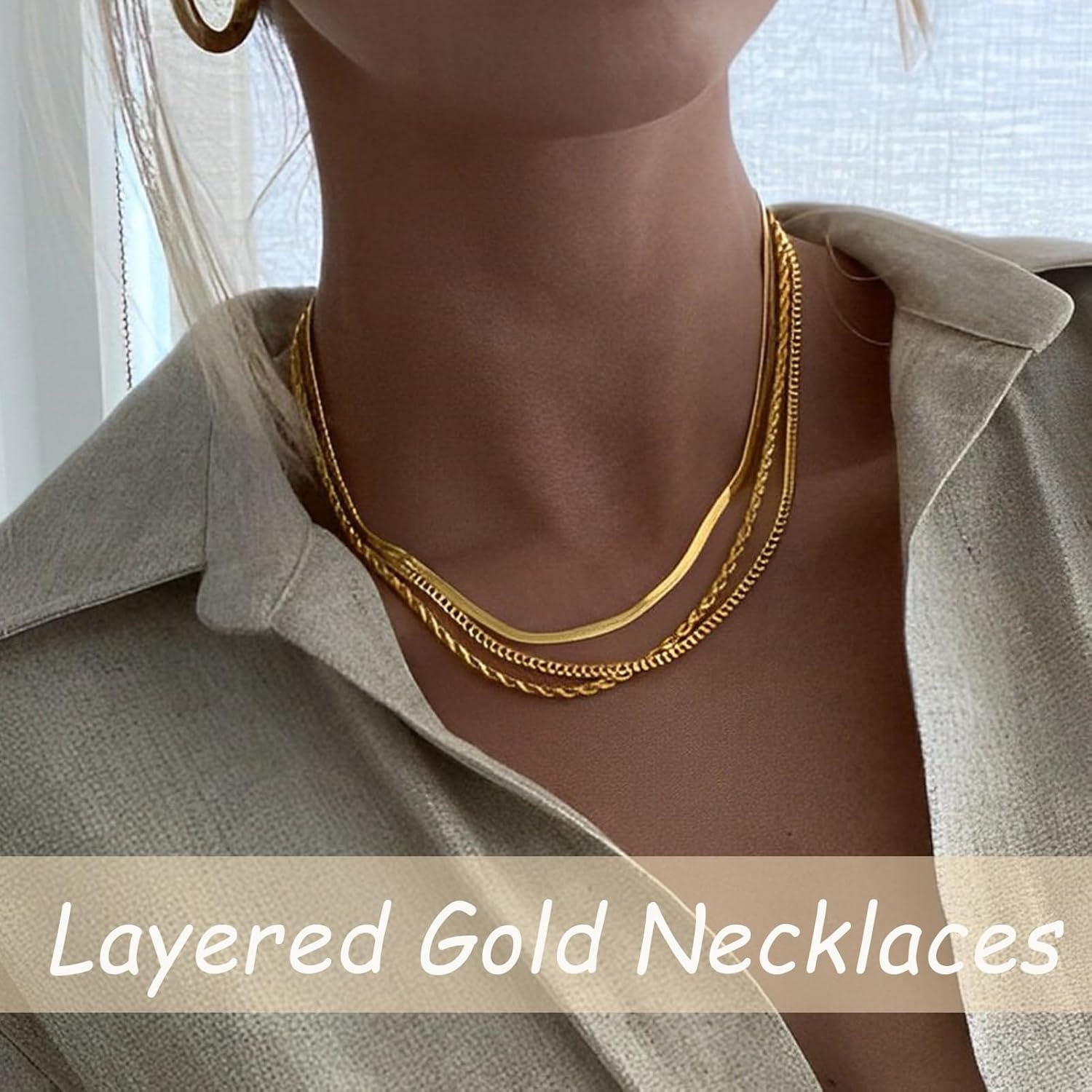 image:imageFAXHION 6PCS Gold Layered Chain Necklaces for Women18k Gold Dainty CZ Choker Necklace Trendy Adjustable Layering Necklace Set for Women Gifts